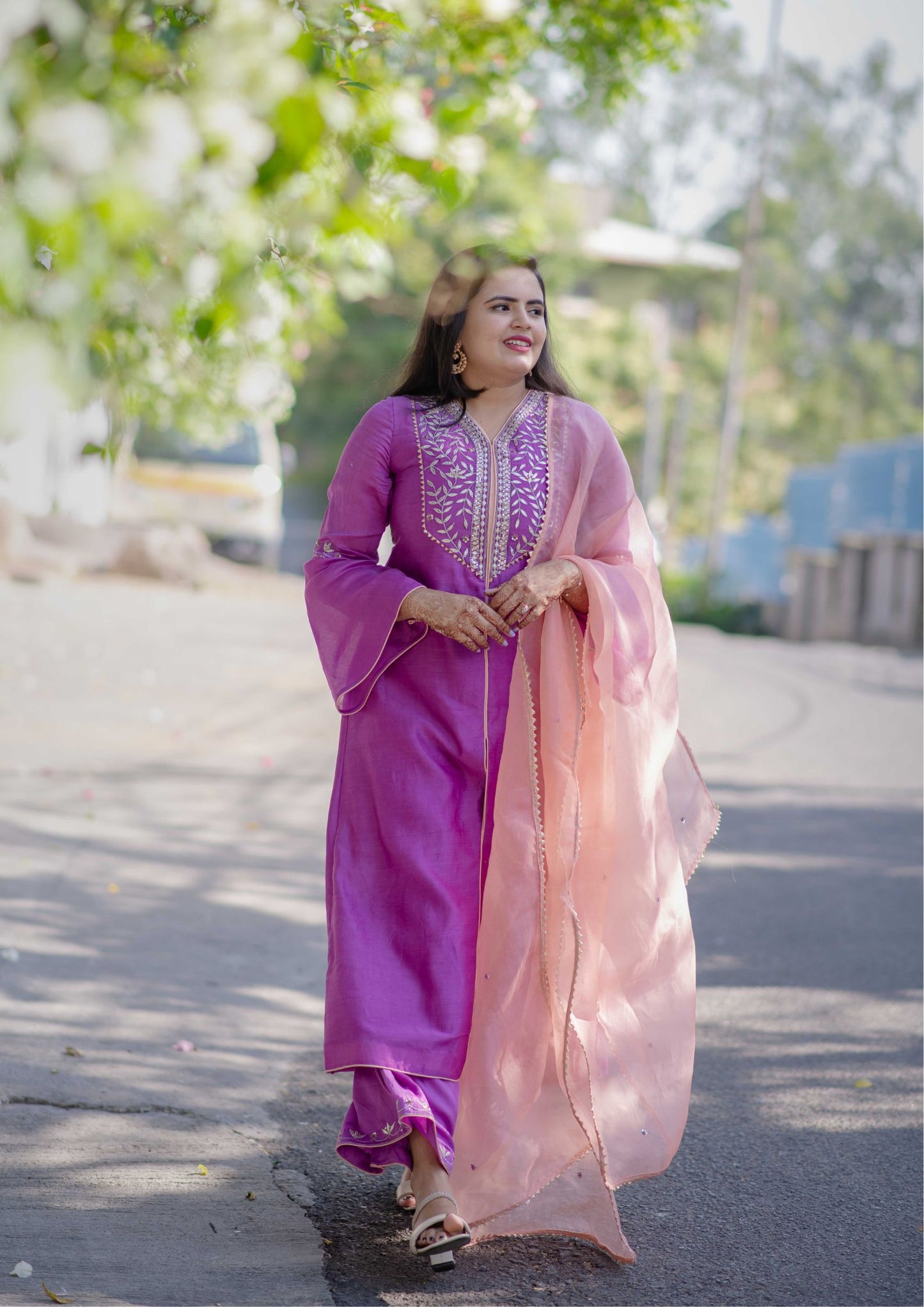 Gotapatti Embroidered Lavender Set