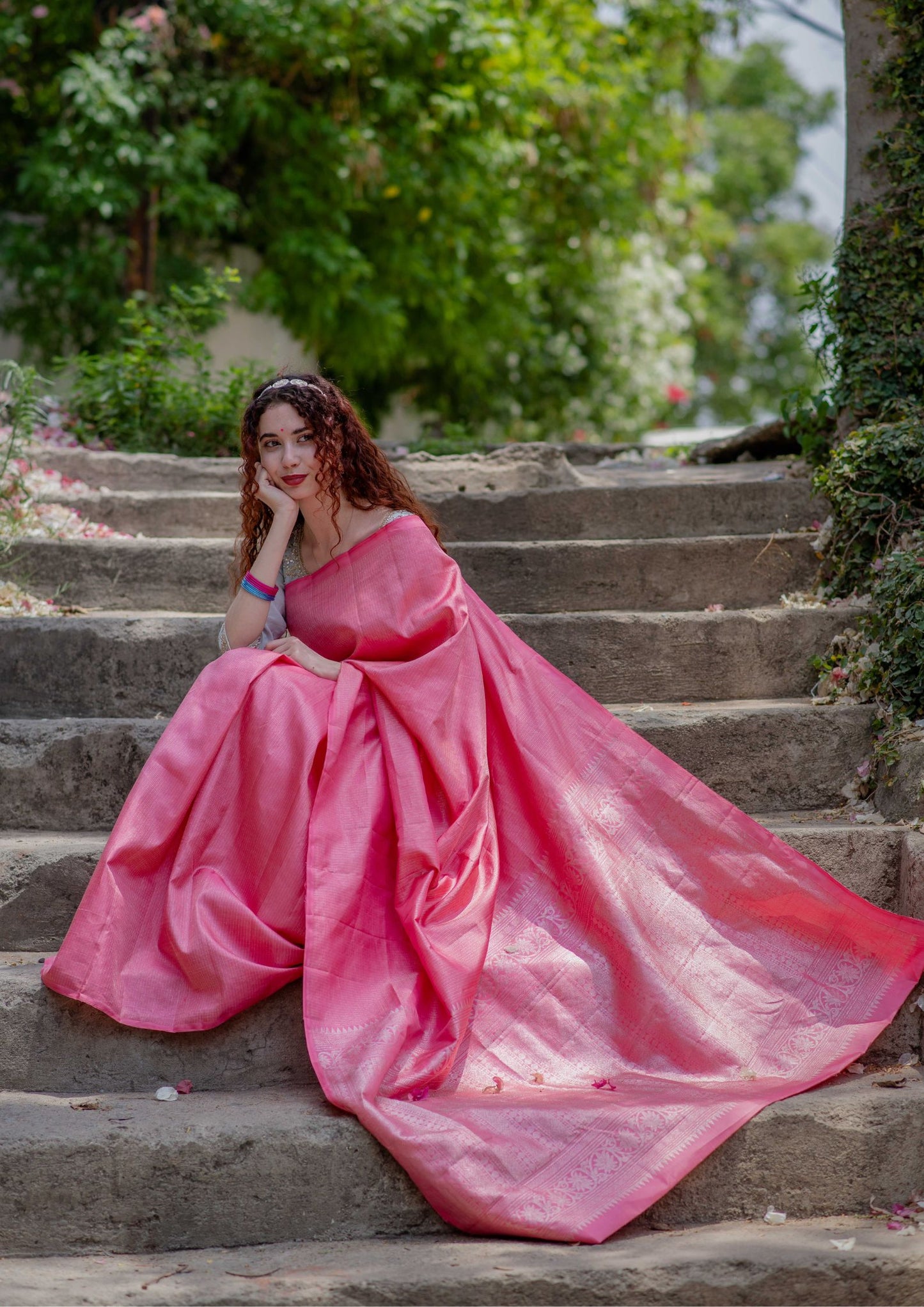 Saree - Pure Silk light weight Kanchi Saree in Pink Colour