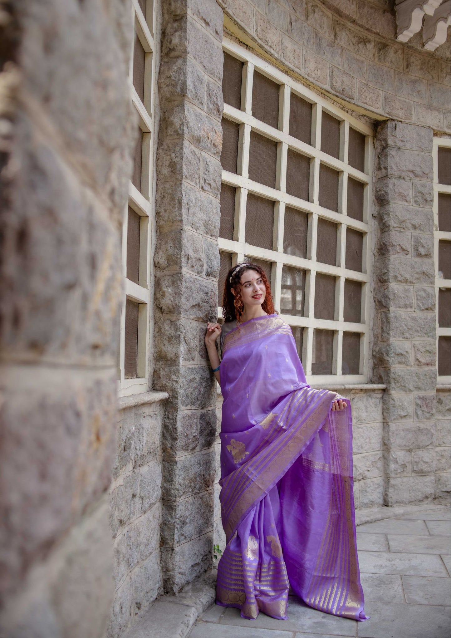Saree - Pure Silk Handloom Kanchi Saree in Violet Colour
