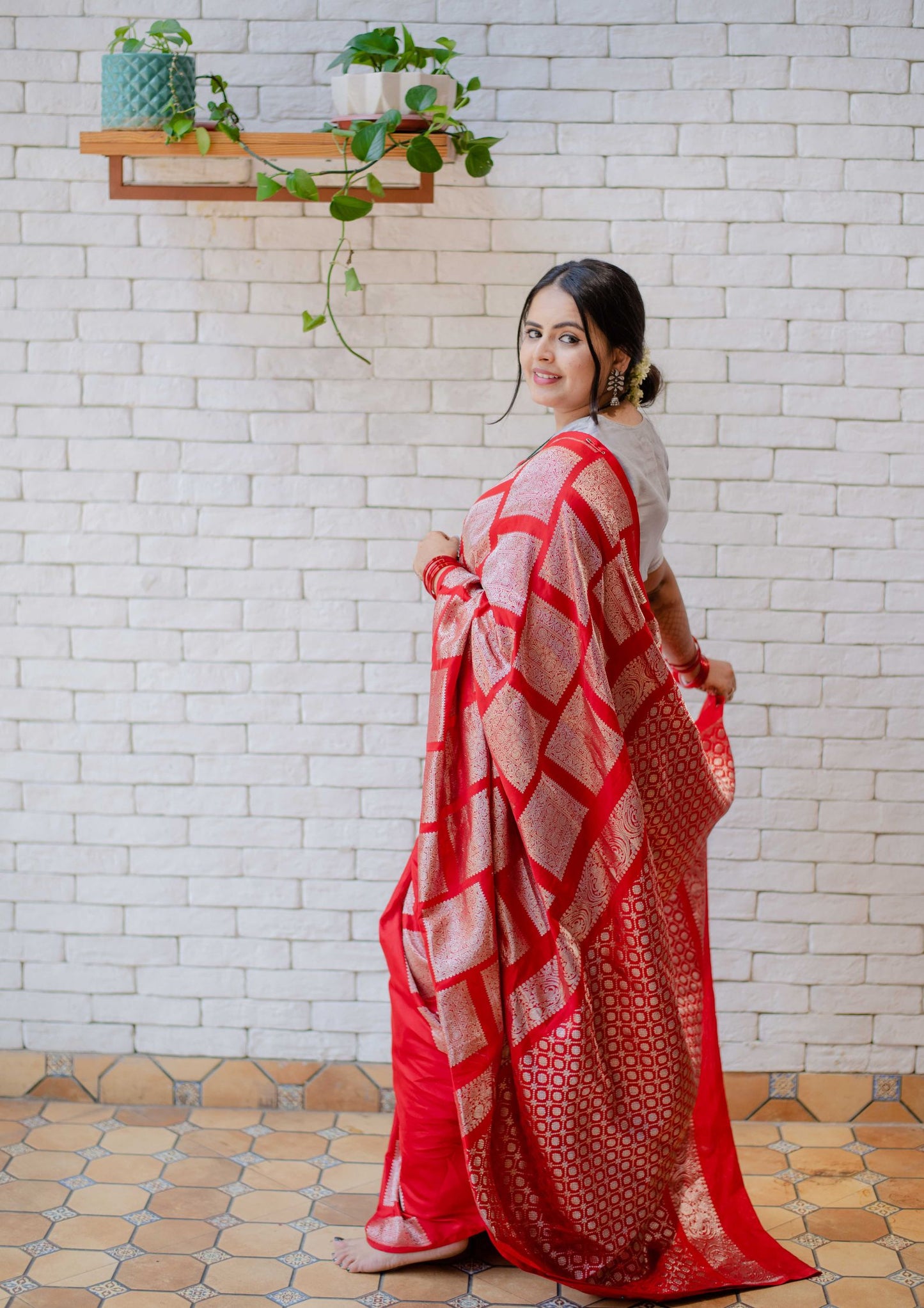 Saree - Pure Silk light-weight Kanchi Saree in Red Colour