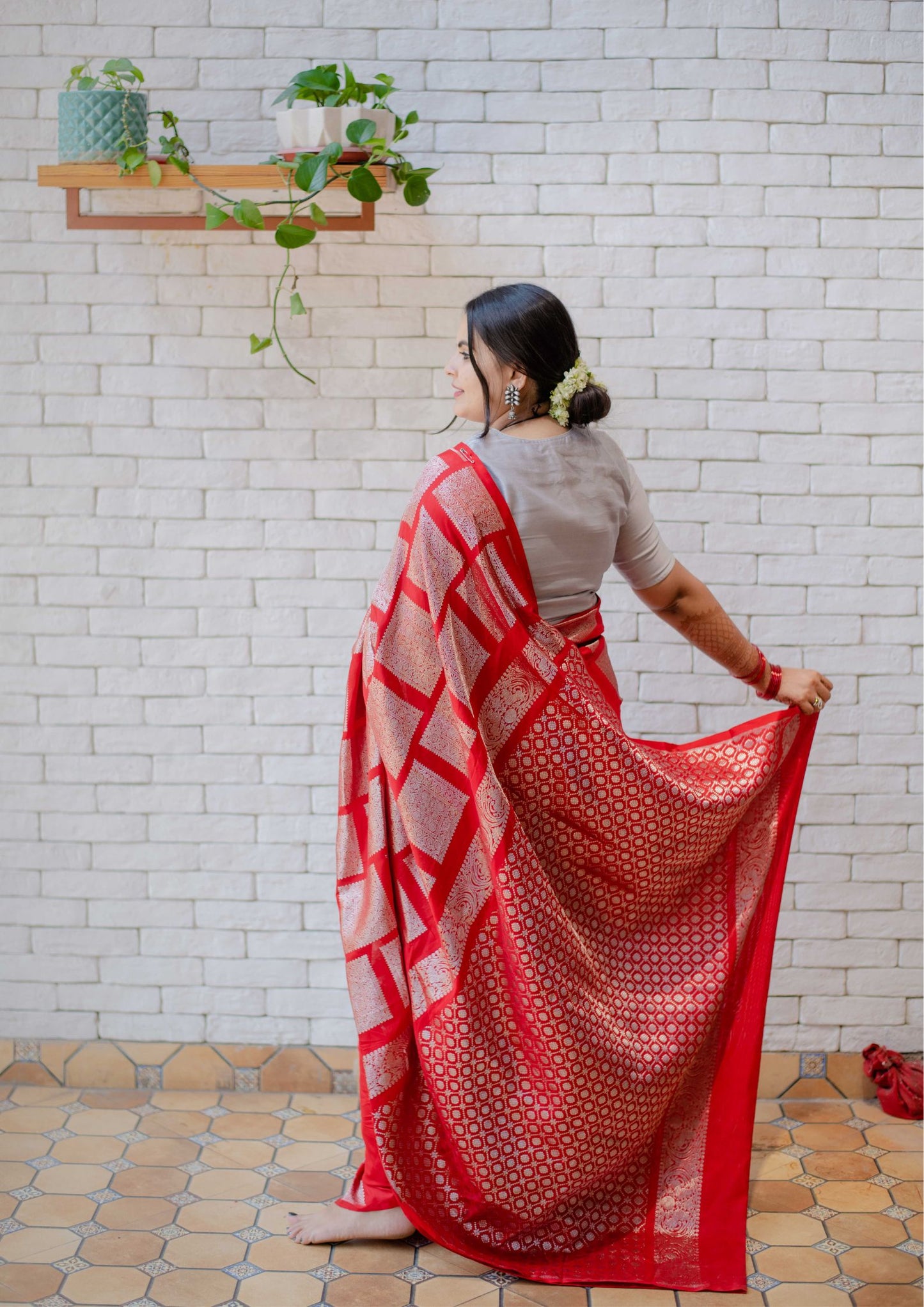 Saree - Pure Silk light-weight Kanchi Saree in Red Colour