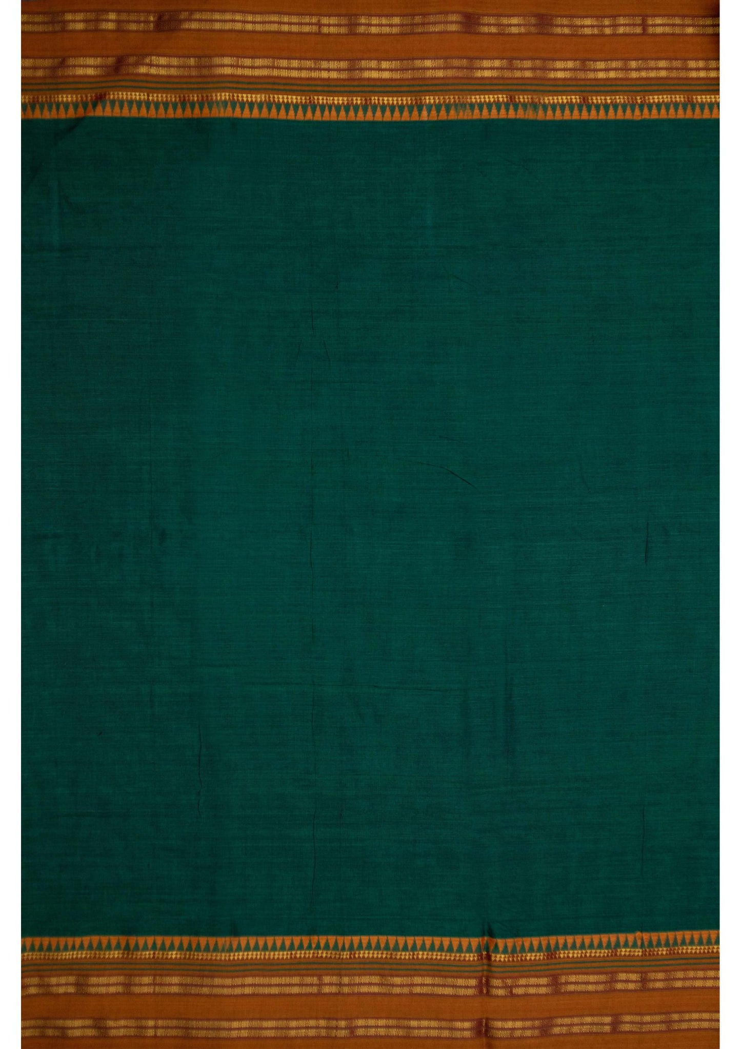 Saree - Narayanpet Green Cotton Saree with Golden Zari Border