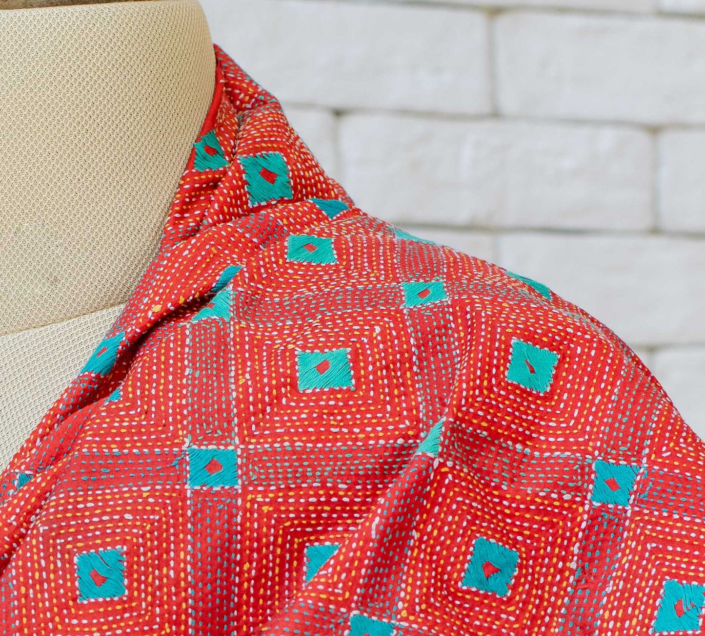Hand Embroidered Kantha Work Dupatta in Rust Colour