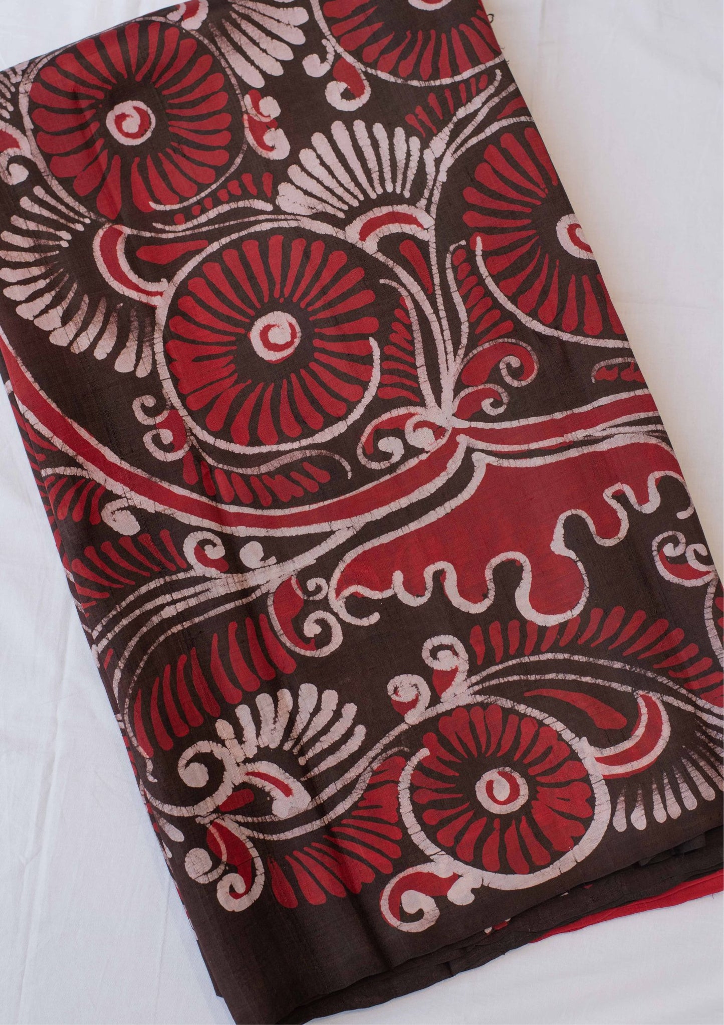 Handloom Red Tussar Saree with Batik Handpainting