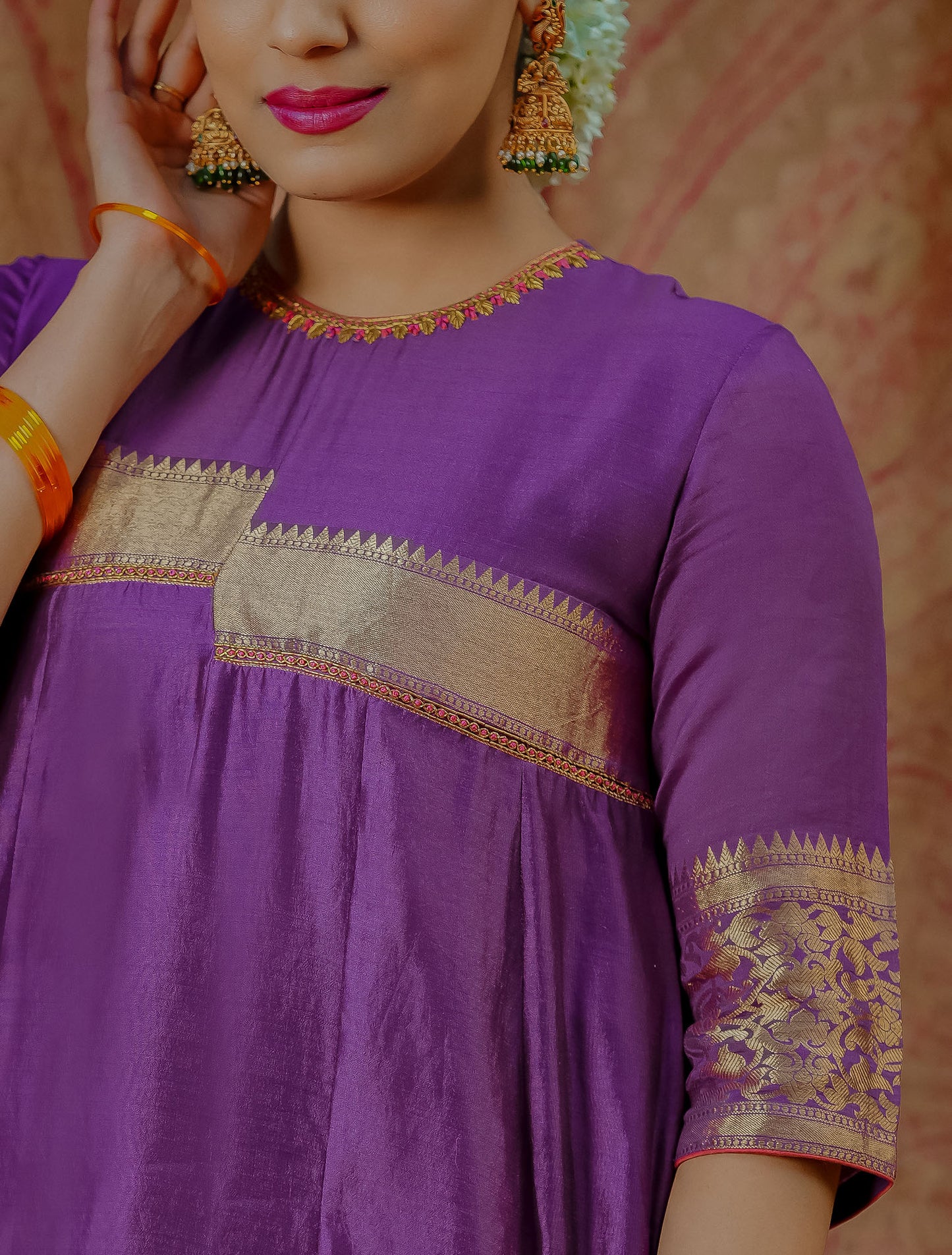 Women’s wear traditional chanderi maxi dress with hand embroidery