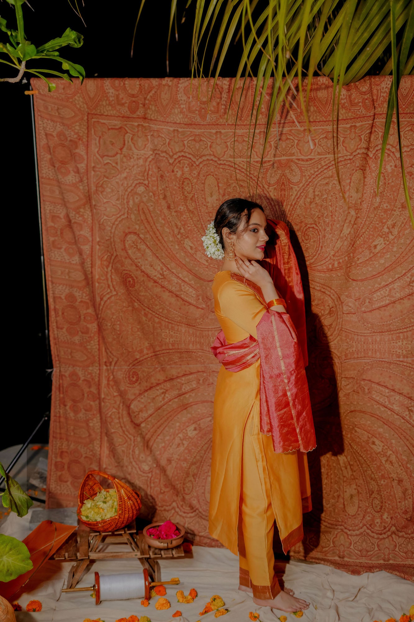 Women’s wear yellow chanderi kurta set with embroidery and zari