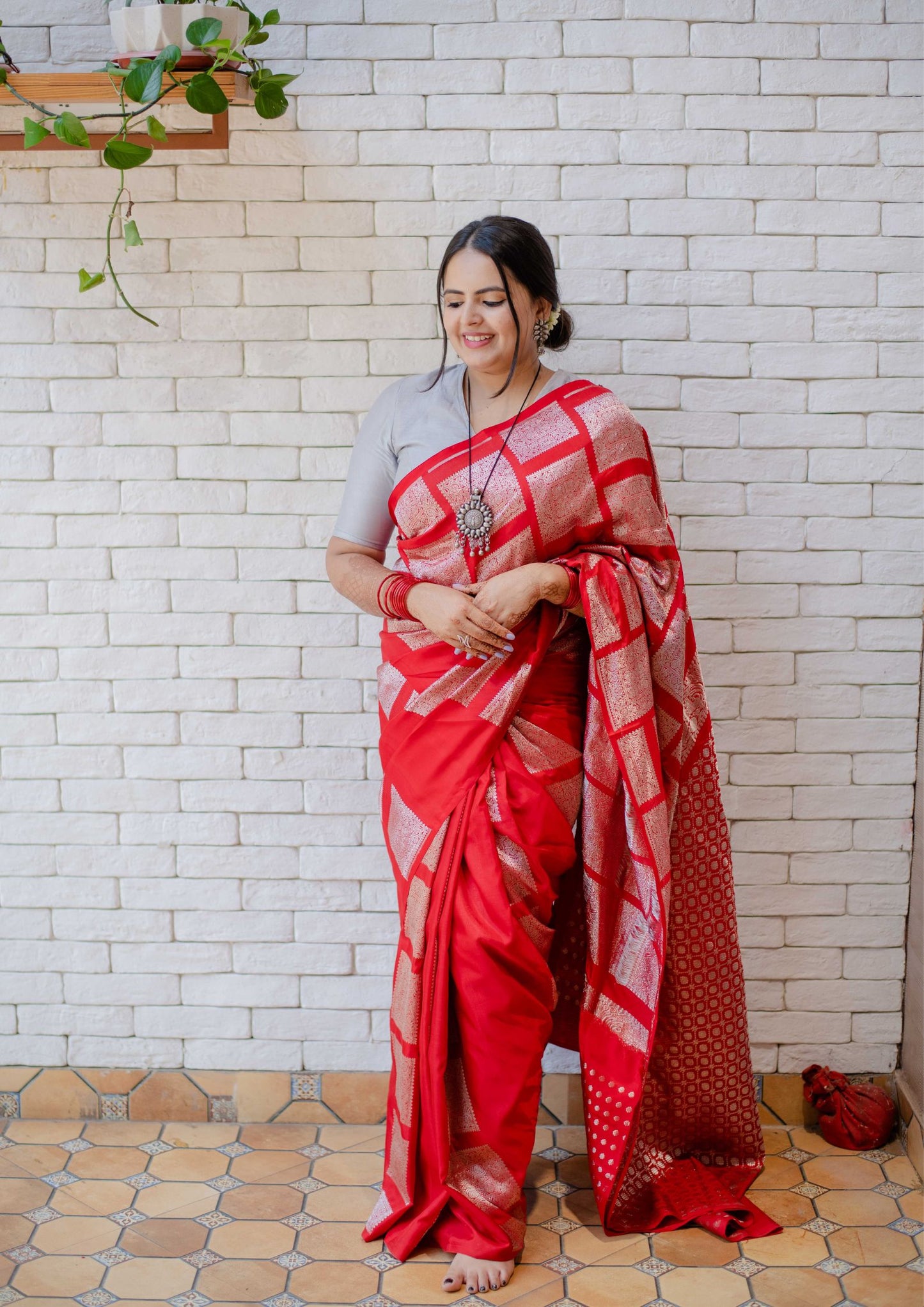 Saree - Pure Silk light-weight Kanchi Saree in Red Colour