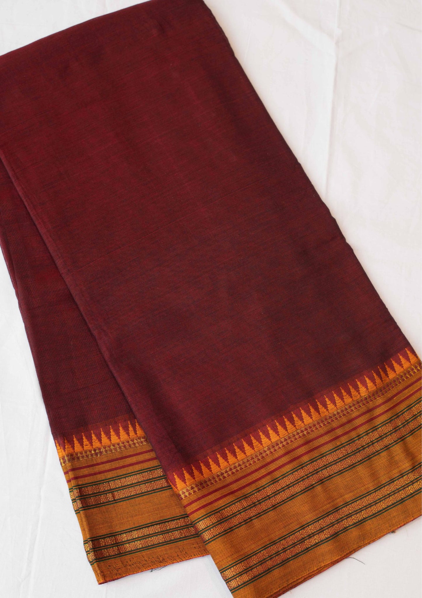 Saree- Narayanpet Maroon Cotton Saree with Golden Zari Border