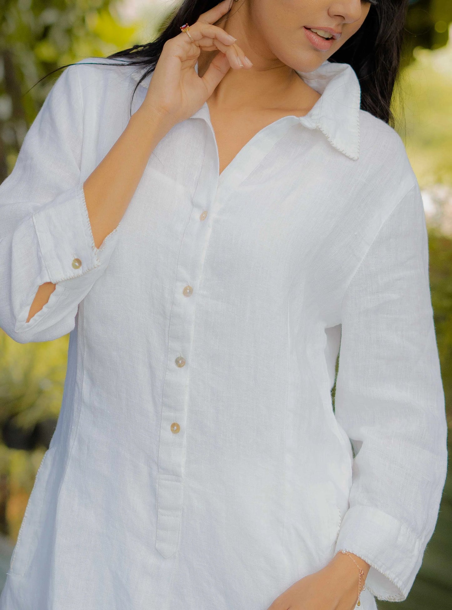 A line dress in linen .