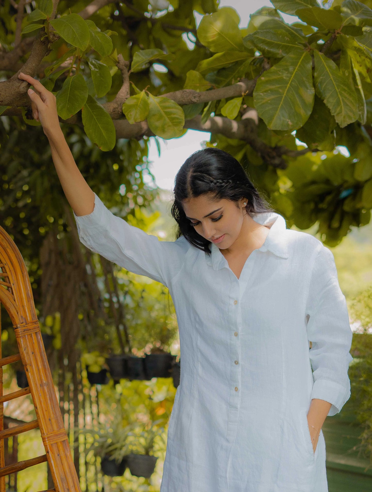 A line dress in linen .