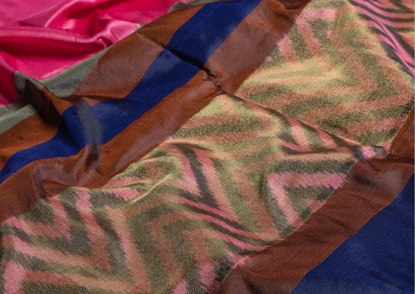 Ikat Silk Saree in Pink and Navy Blue