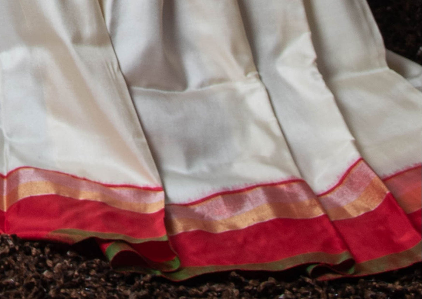 Twill Weave Ikat Silk Saree in White and Red