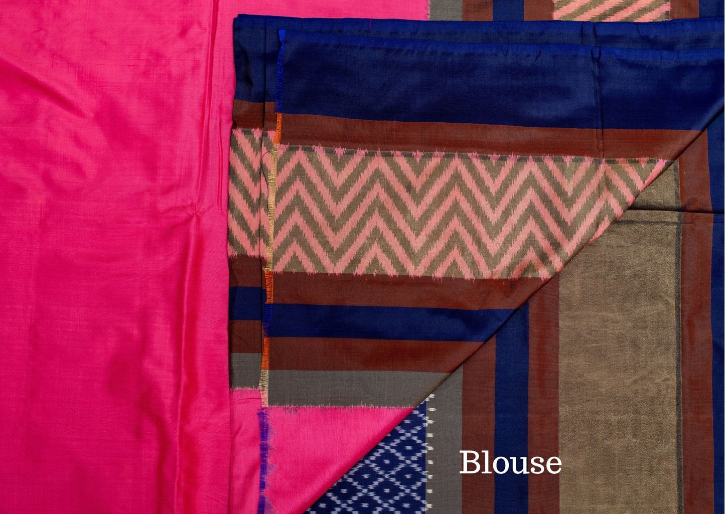 Ikat Silk Saree in Pink and Navy Blue
