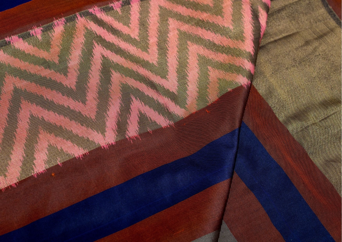 Ikat Silk Saree in Pink and Navy Blue