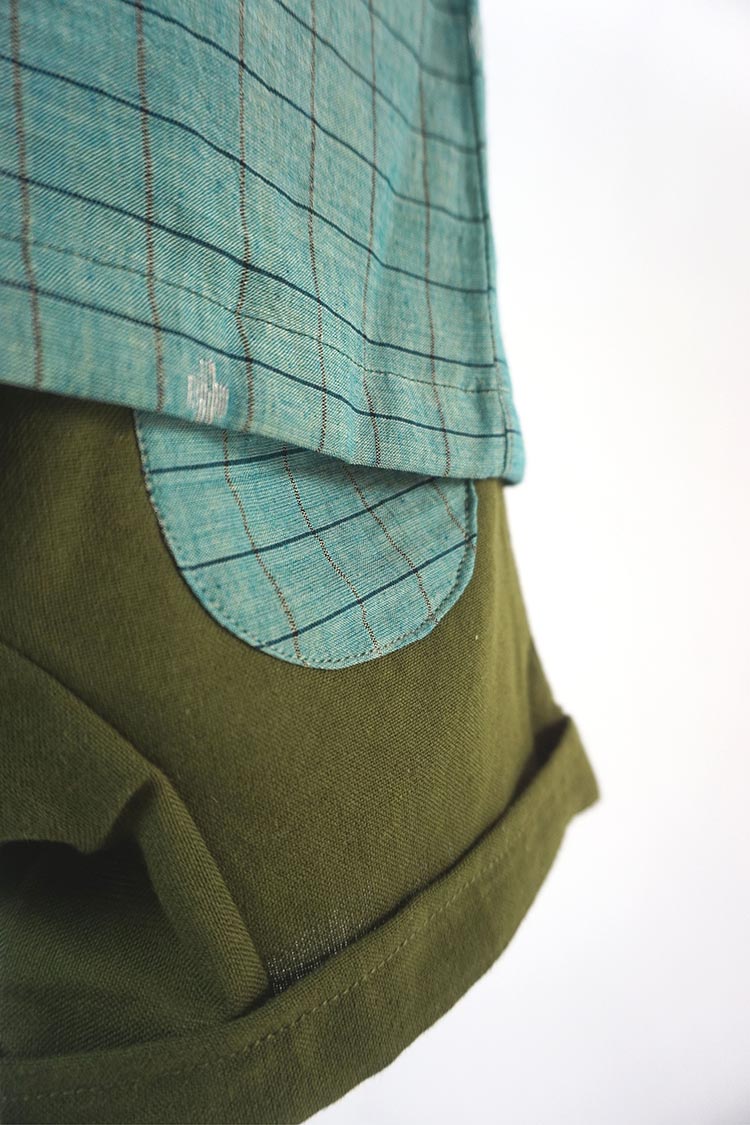 Kids boys - “i love handloom” Forest green jamdani top with shorts