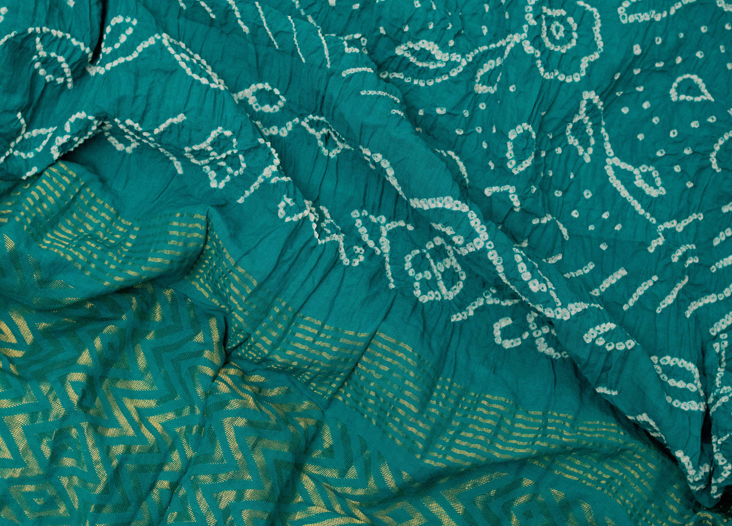 Pure Cotton Aqua Green Bandhani Saree