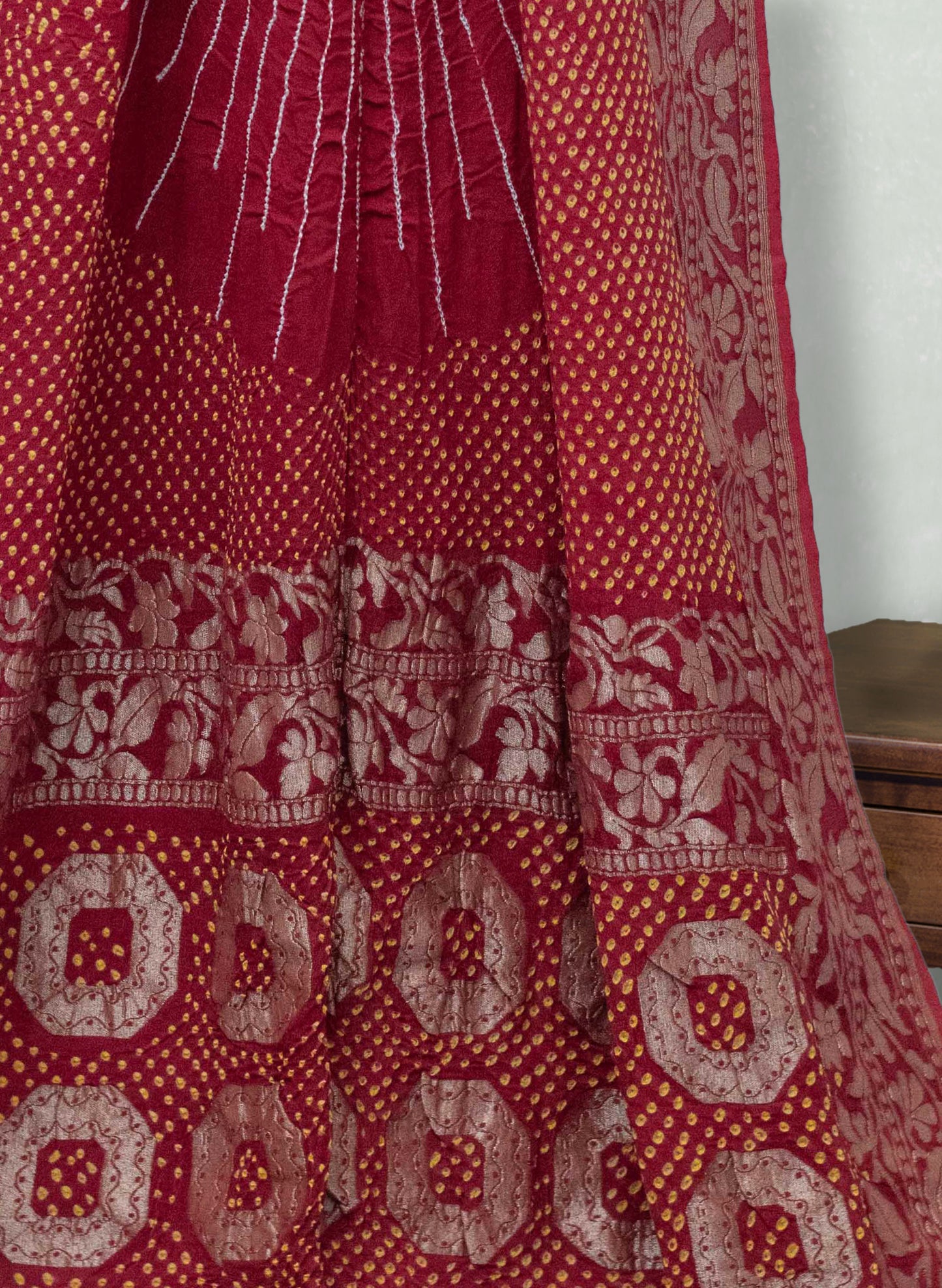 Pure Silk Banarasi Zari Woven Red Bandhani Saree