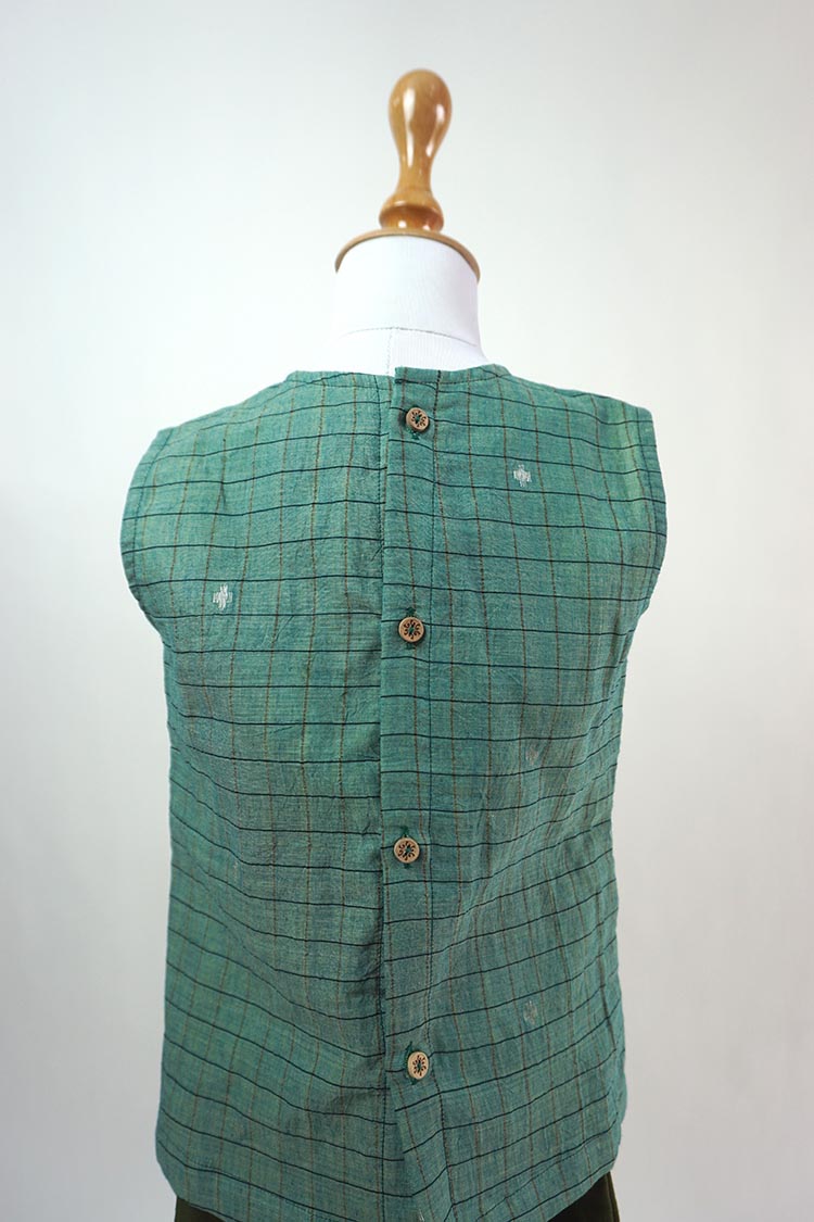 Kids boys - “i love handloom” Forest green jamdani top with shorts