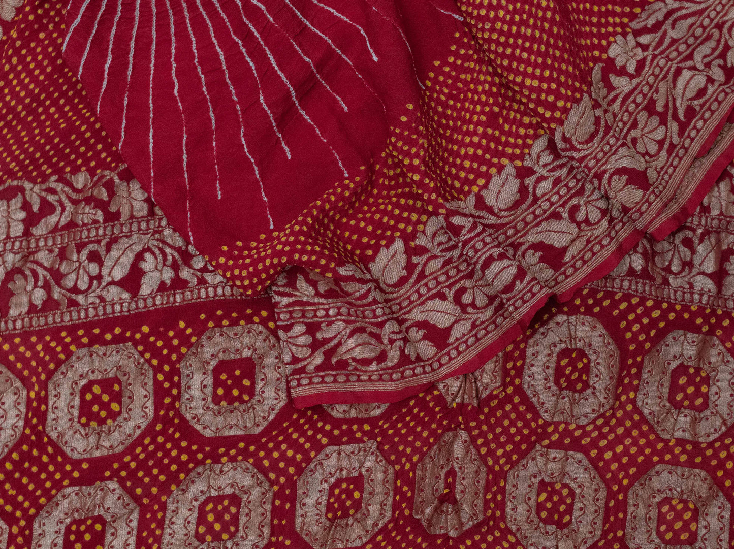 Pure Silk Banarasi Zari Woven Red Bandhani Saree