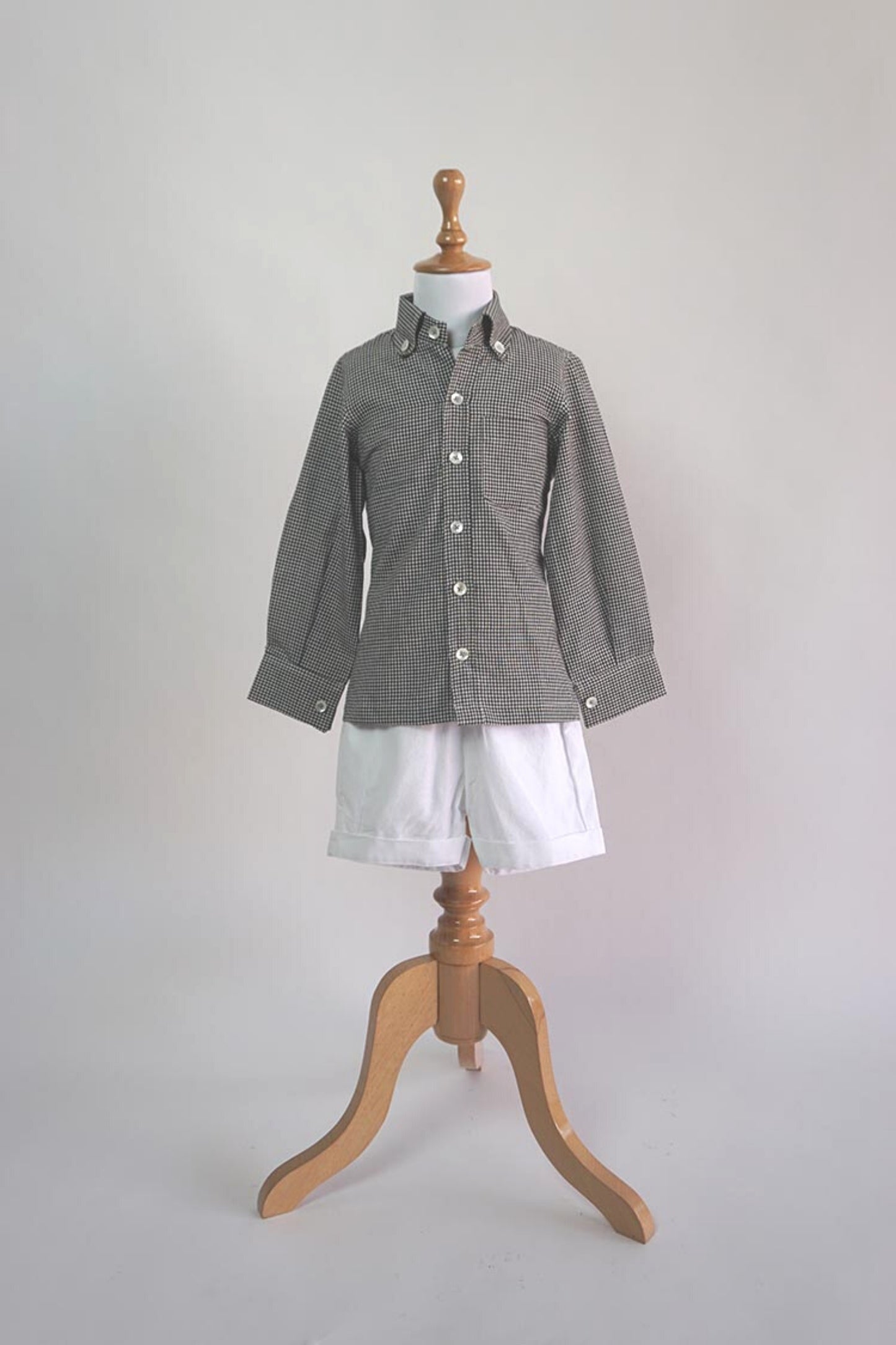 BLACK AND WHITE CHECKS HANDLOOM SHIRT WITH WHITE SHORTS
