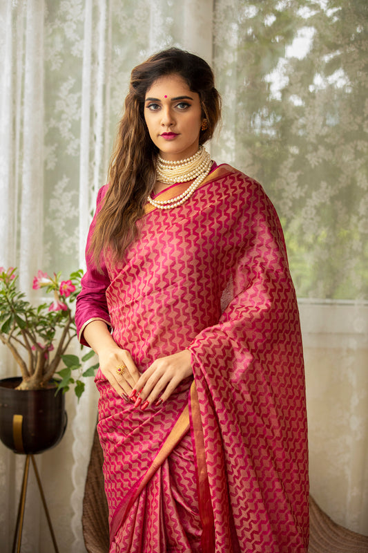 Indian Wild Tussar Pure Handwoven  Motif Saree With Blouse