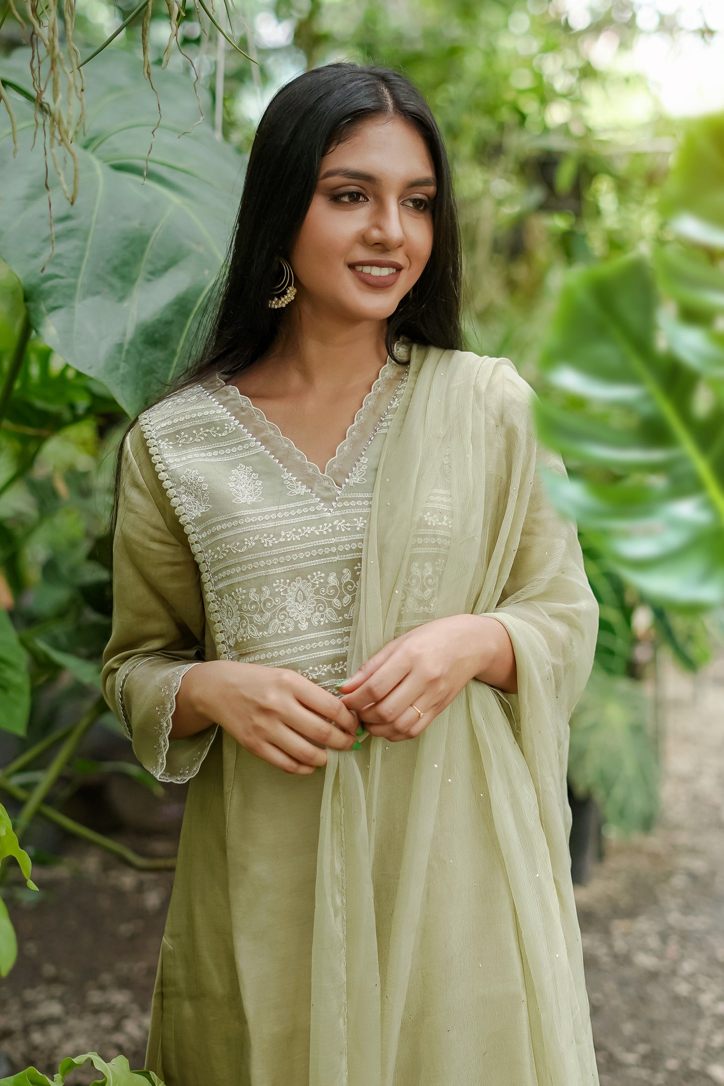 Handwoven Chanderi Kurta with Organza Yoke and Modal Bottom