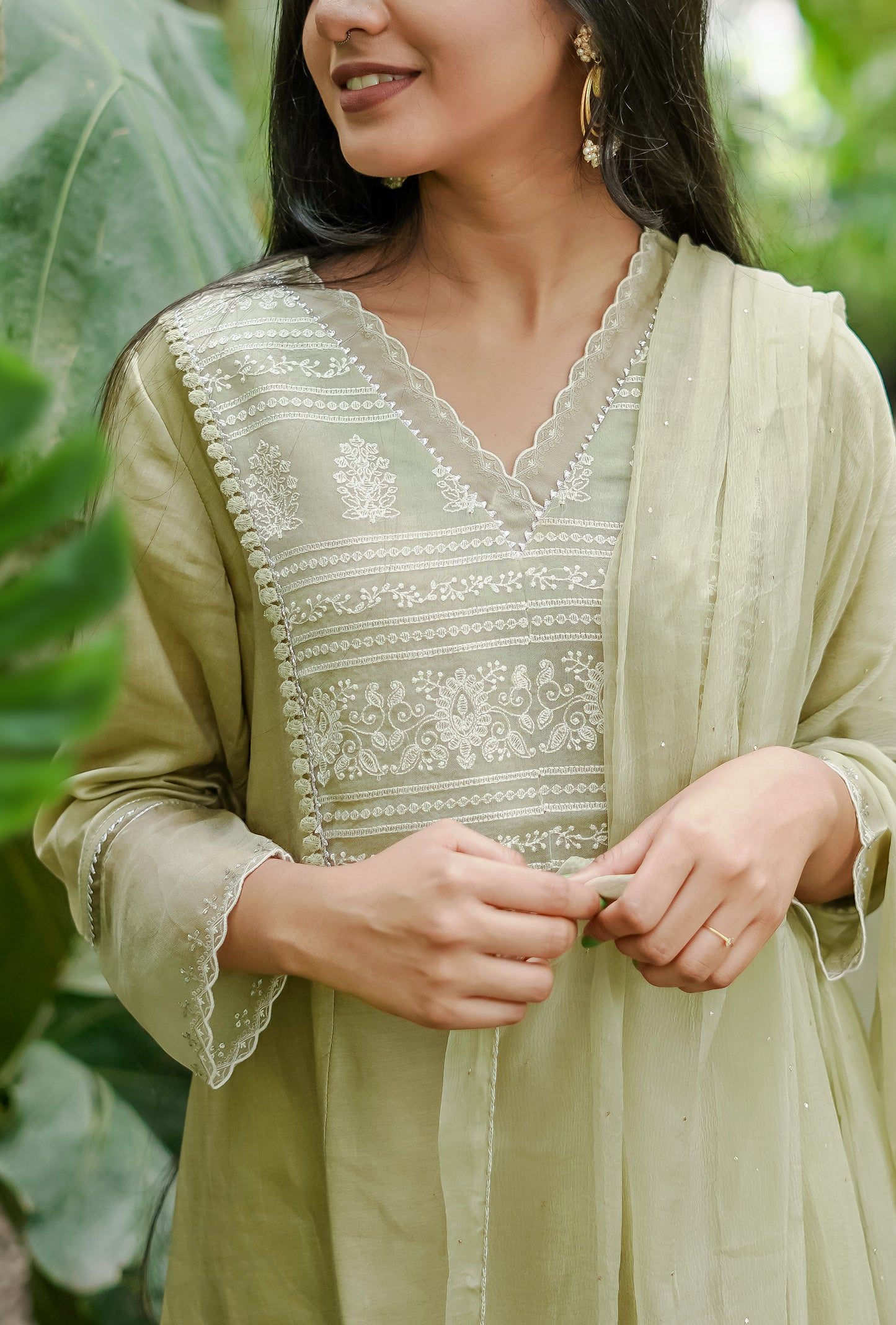 Handwoven Chanderi Kurta with Organza Yoke and Modal Bottom