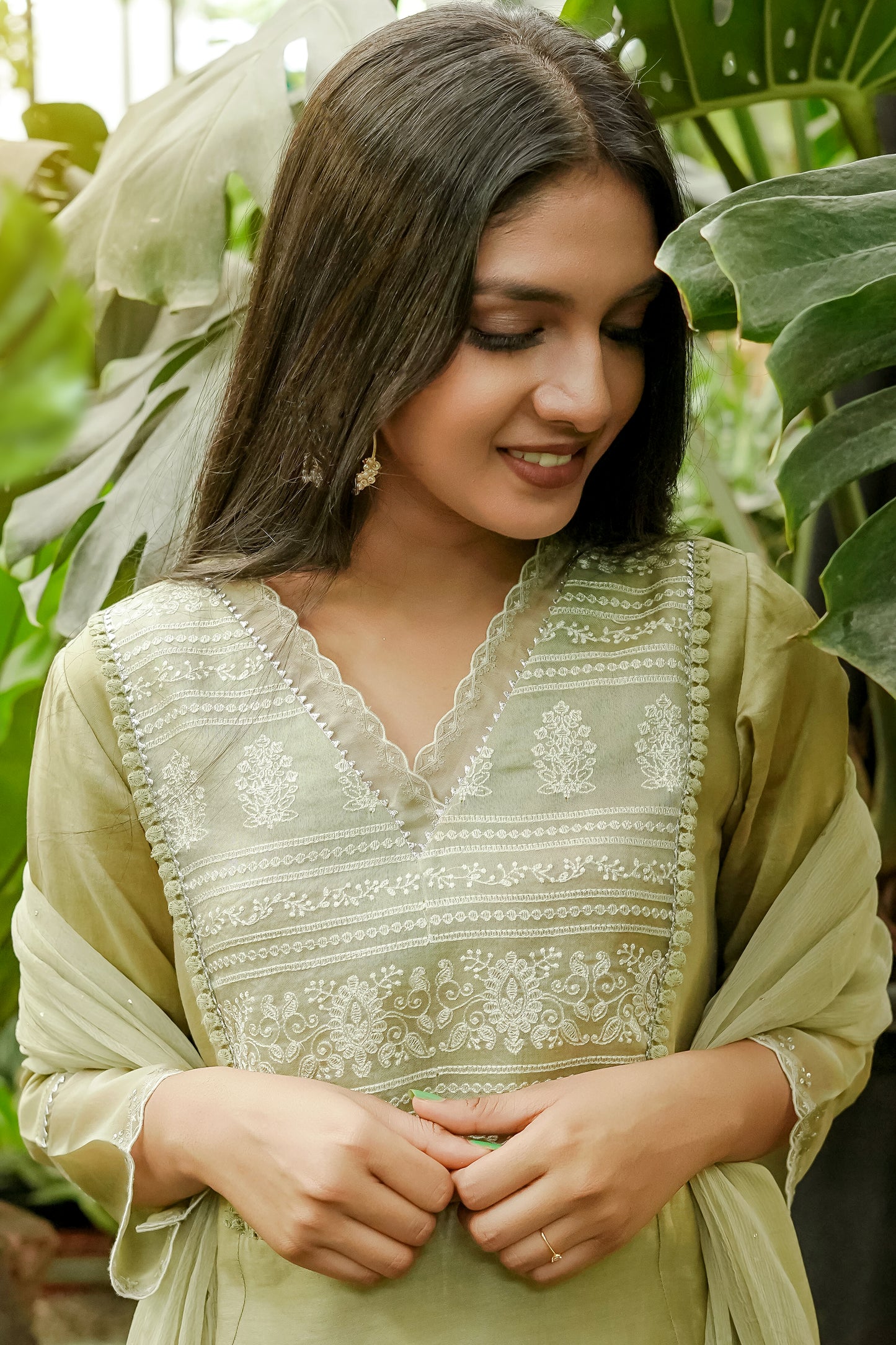 Handwoven Chanderi Kurta with Organza Yoke and Modal Bottom