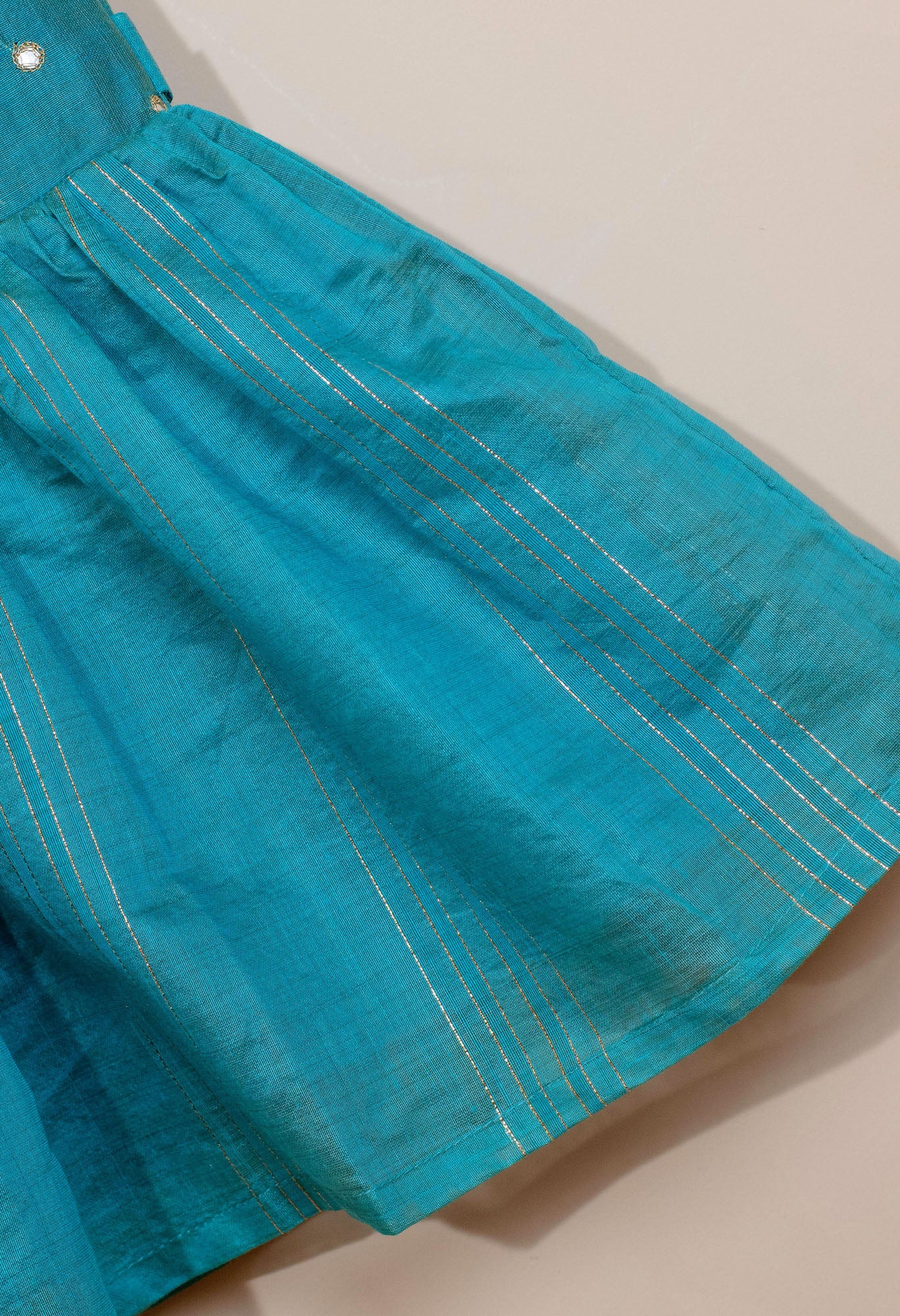 Kids girls - embroidered chanderi dress in greenish blue