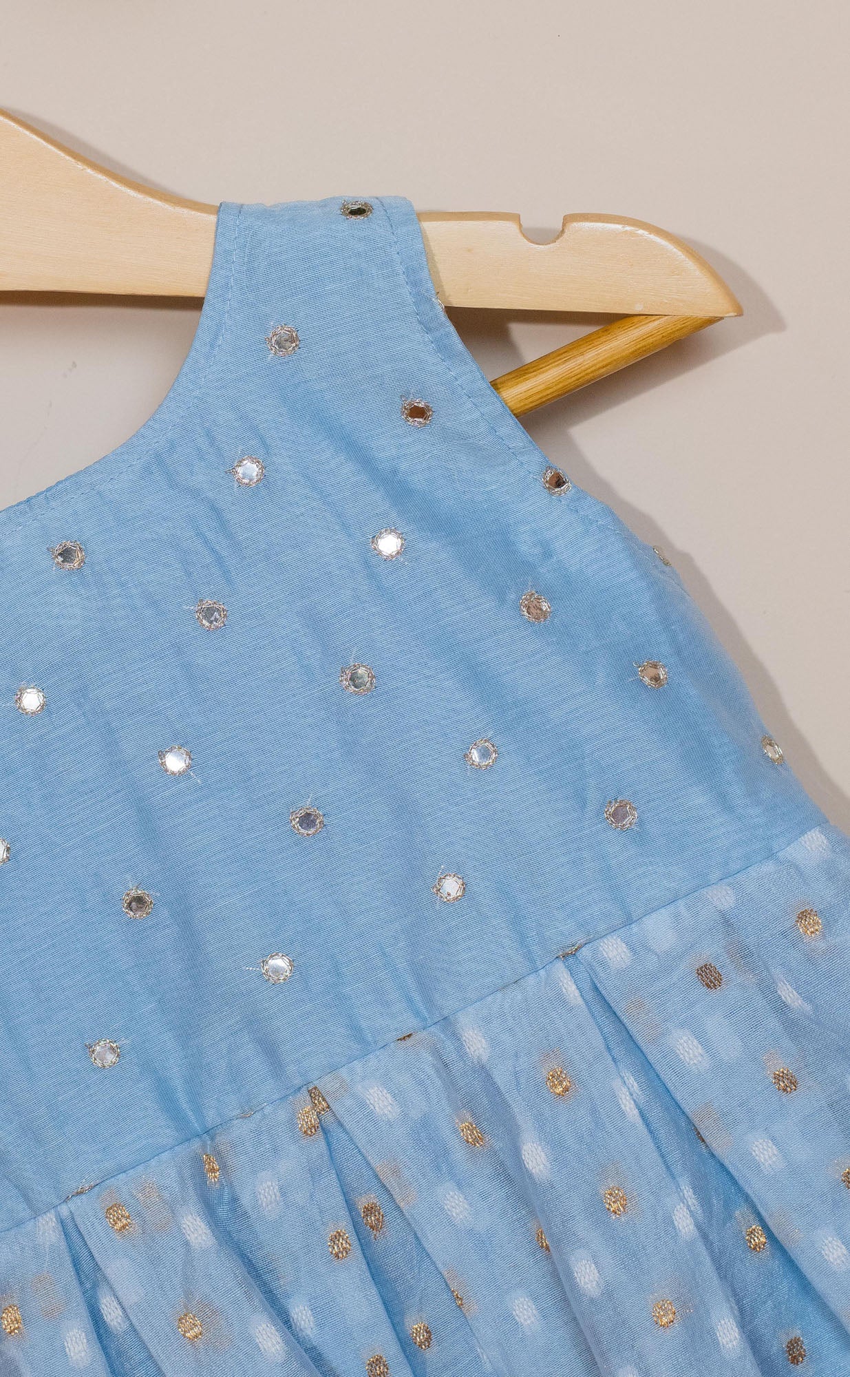 Kids girls - Sky Blue Chanderi Frock with Mirror Embroidery