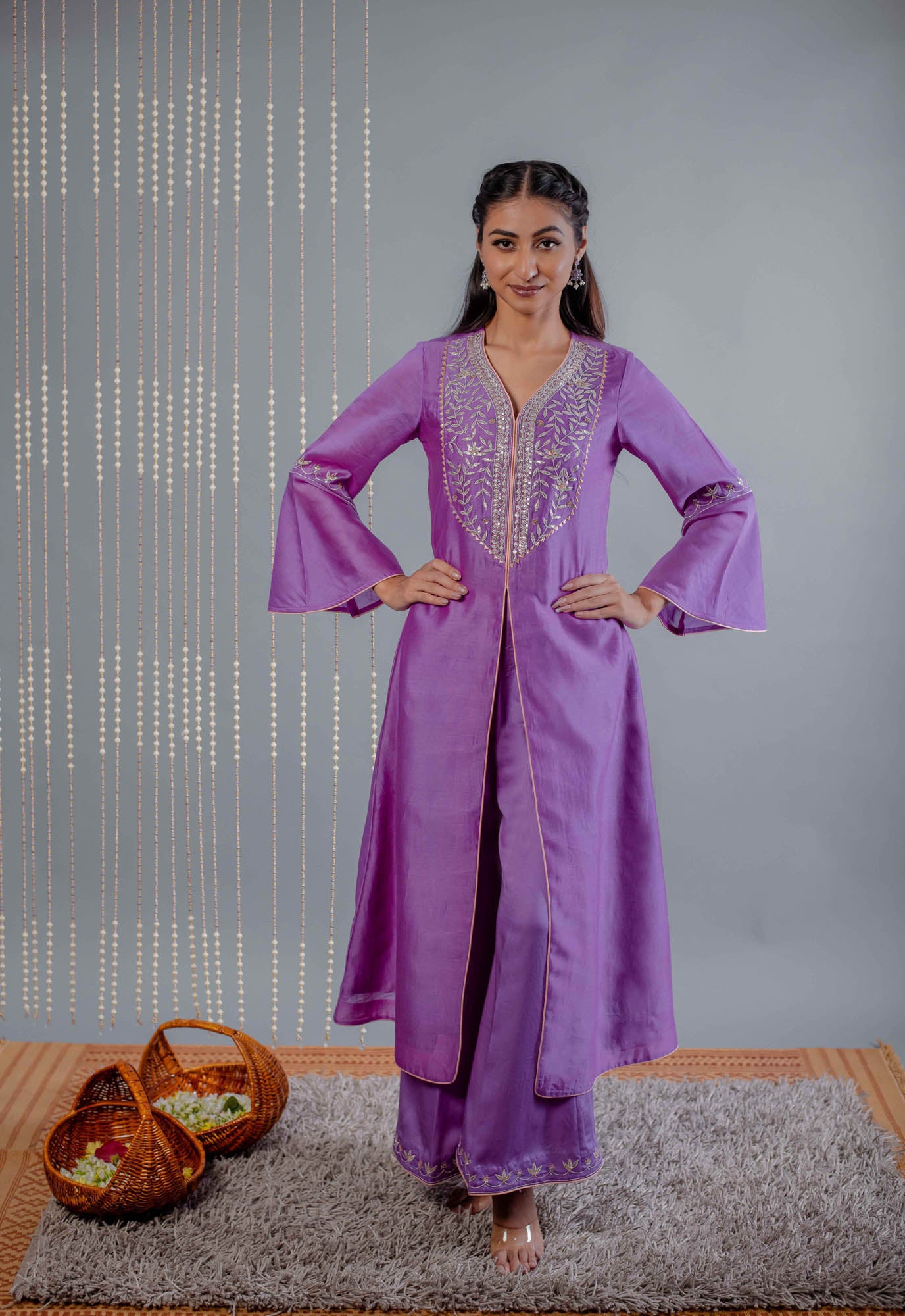 Gotapatti Embroidered Lavender Set