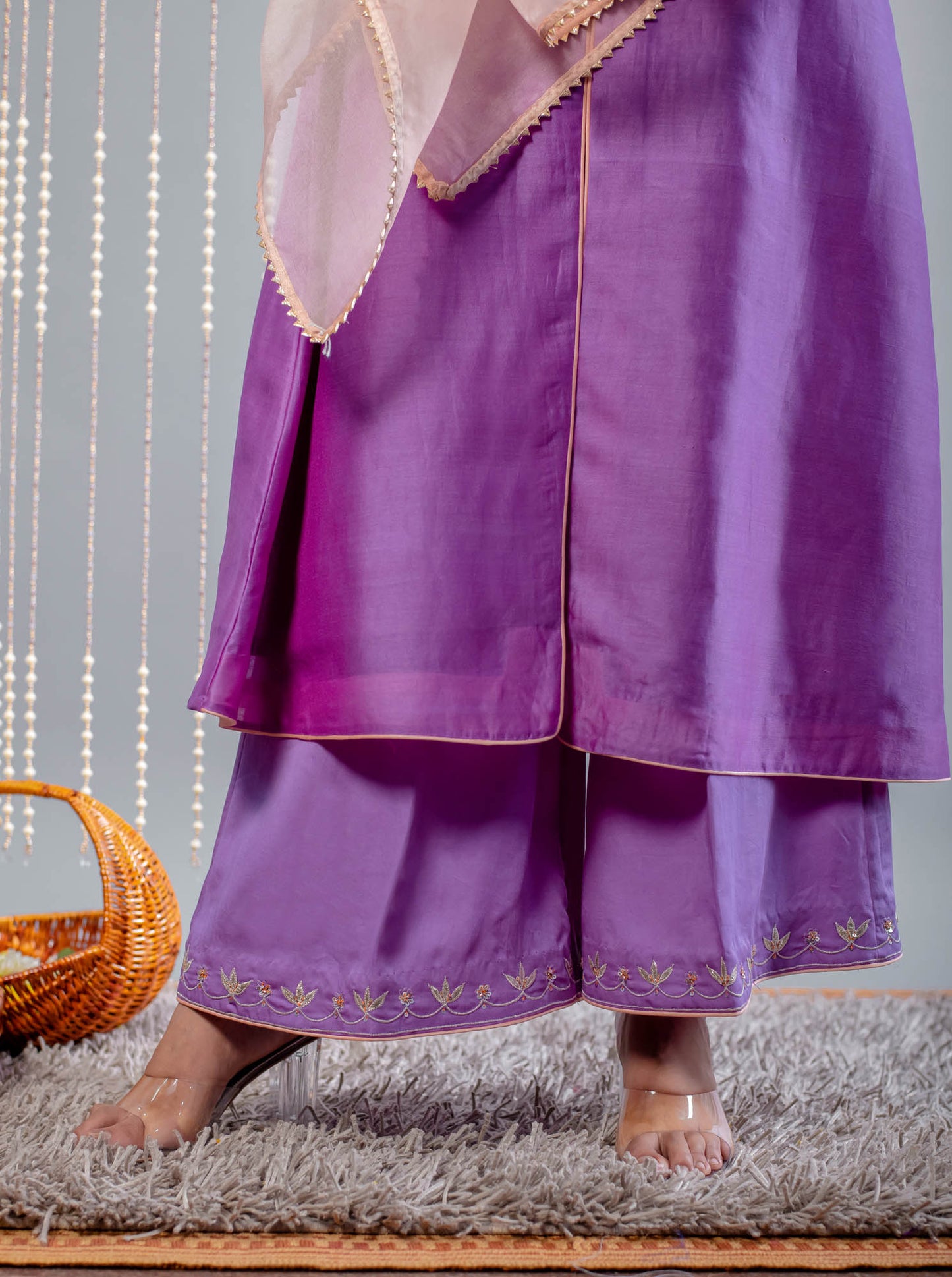 Gotapatti Embroidered Lavender Set