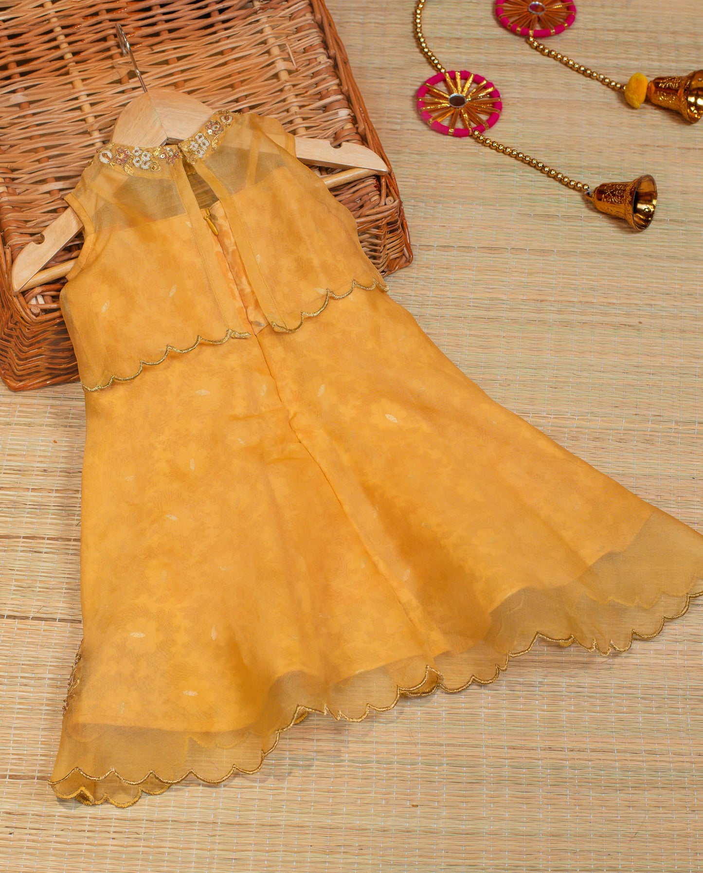 Kids girls - Hand Embroidered Organza Dress with Brocade Inner Layer