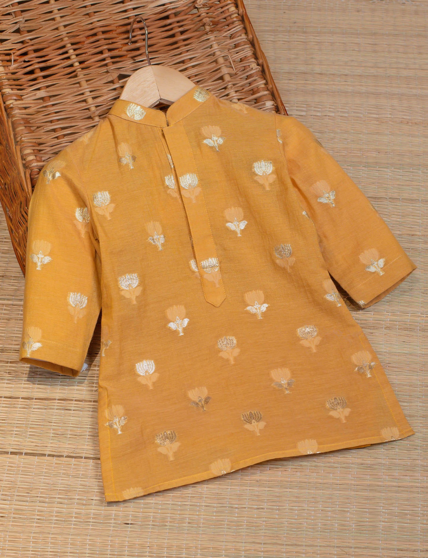Kids boys - Yellow Kurta bottom with Organza Jacket
