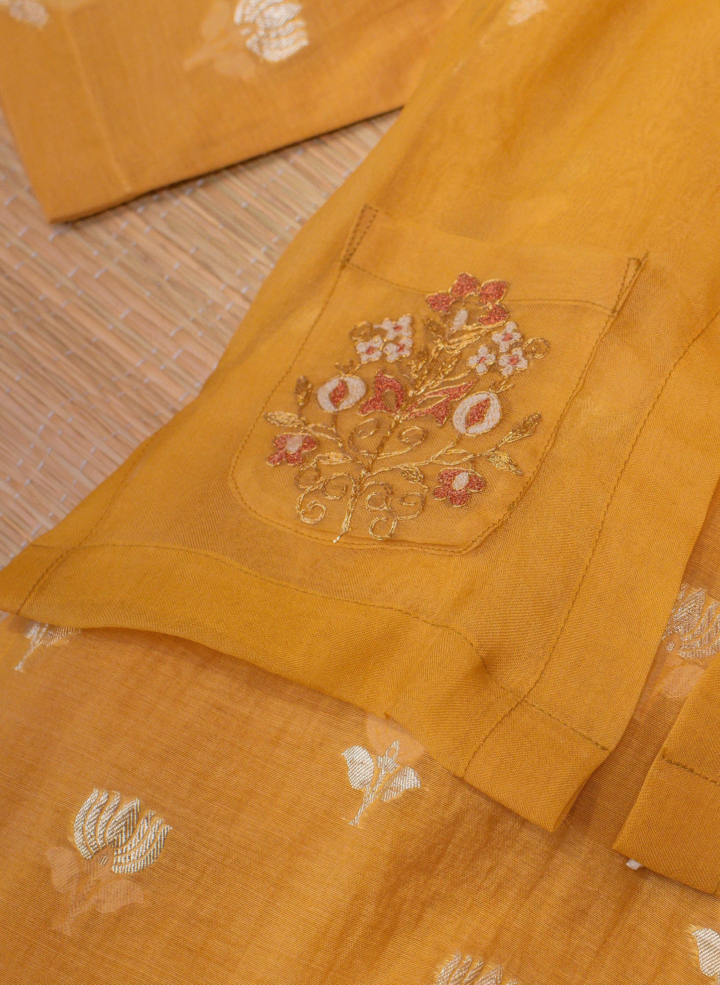 Kids boys - Yellow Kurta bottom with Organza Jacket