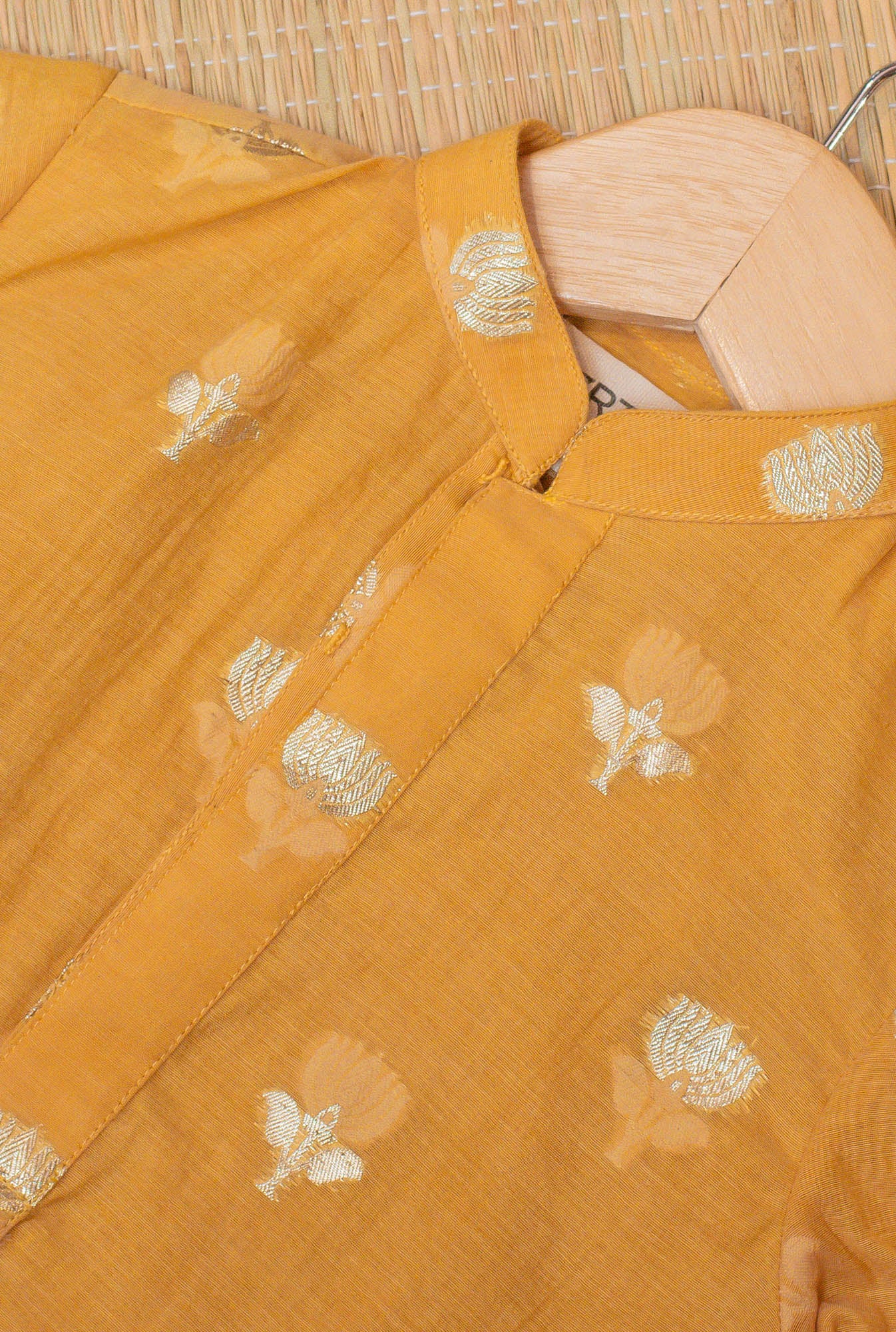 Kids boys - Yellow Kurta bottom with Organza Jacket