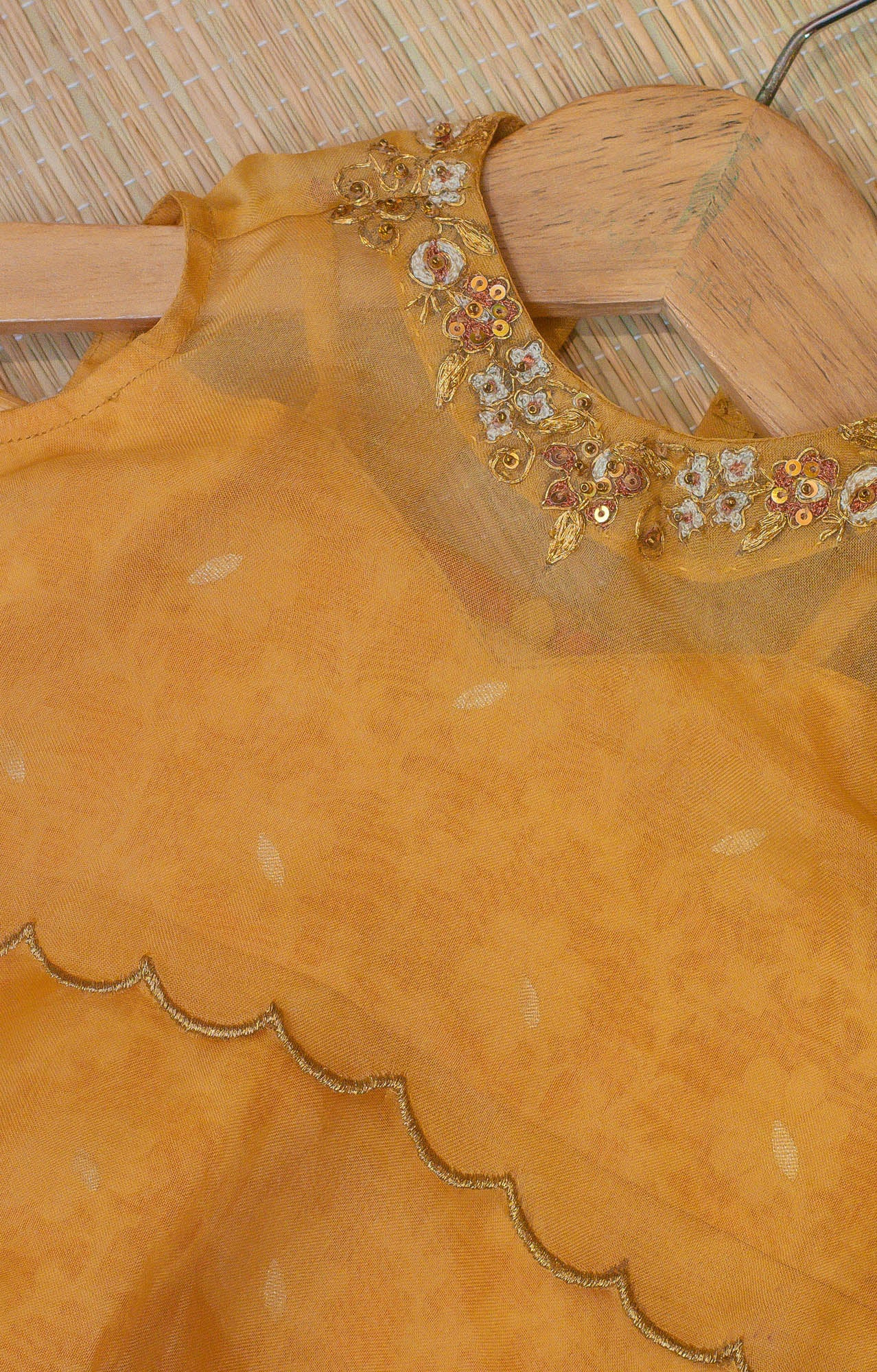 Kids girls - Hand Embroidered Organza Dress with Brocade Inner Layer