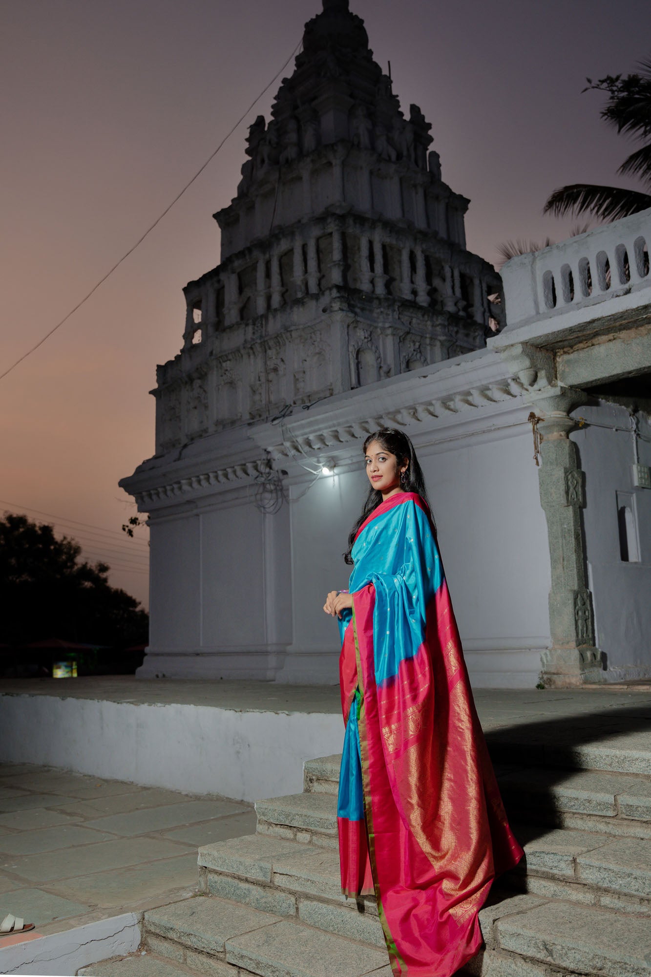 Sky Blue and Pink Handwoven Pure Silk Gadwal Saree