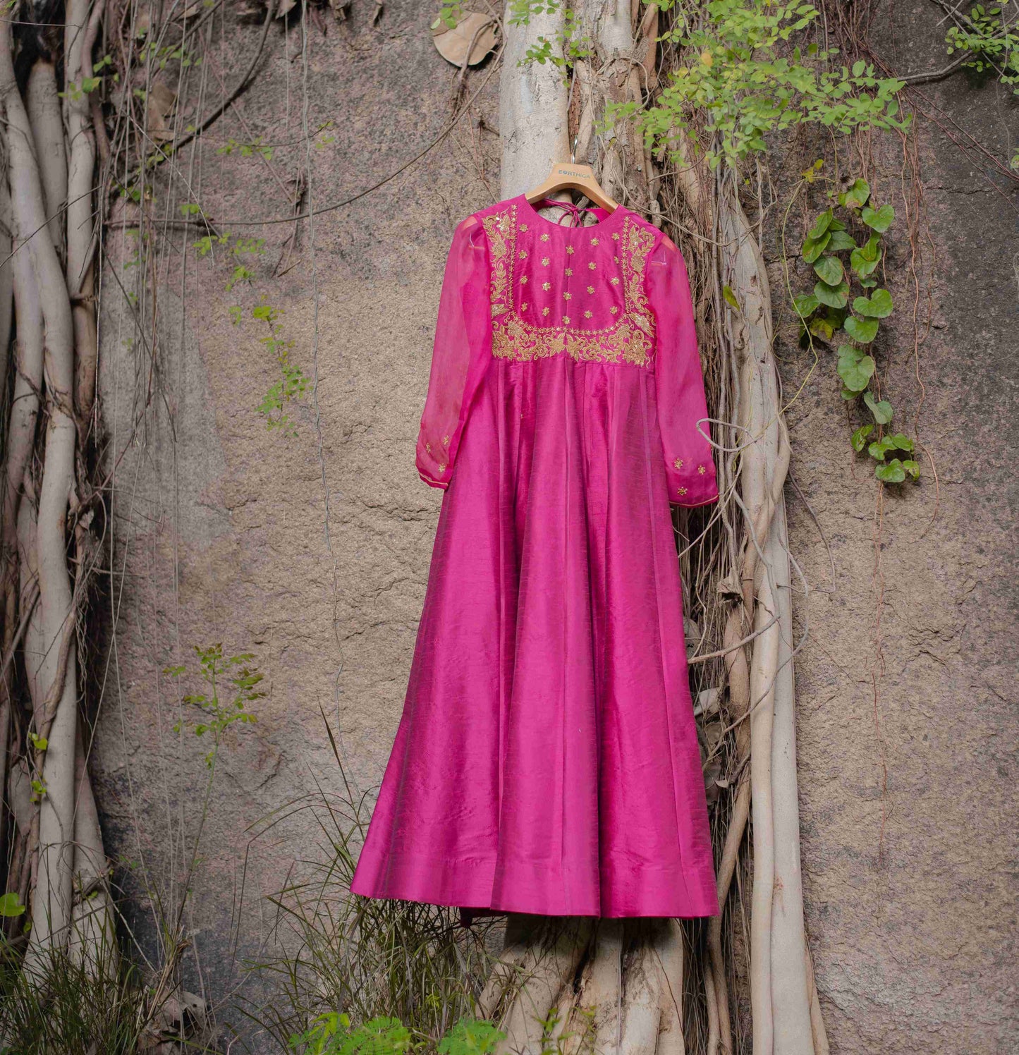 Hand Embroidered Dark Pink Dress