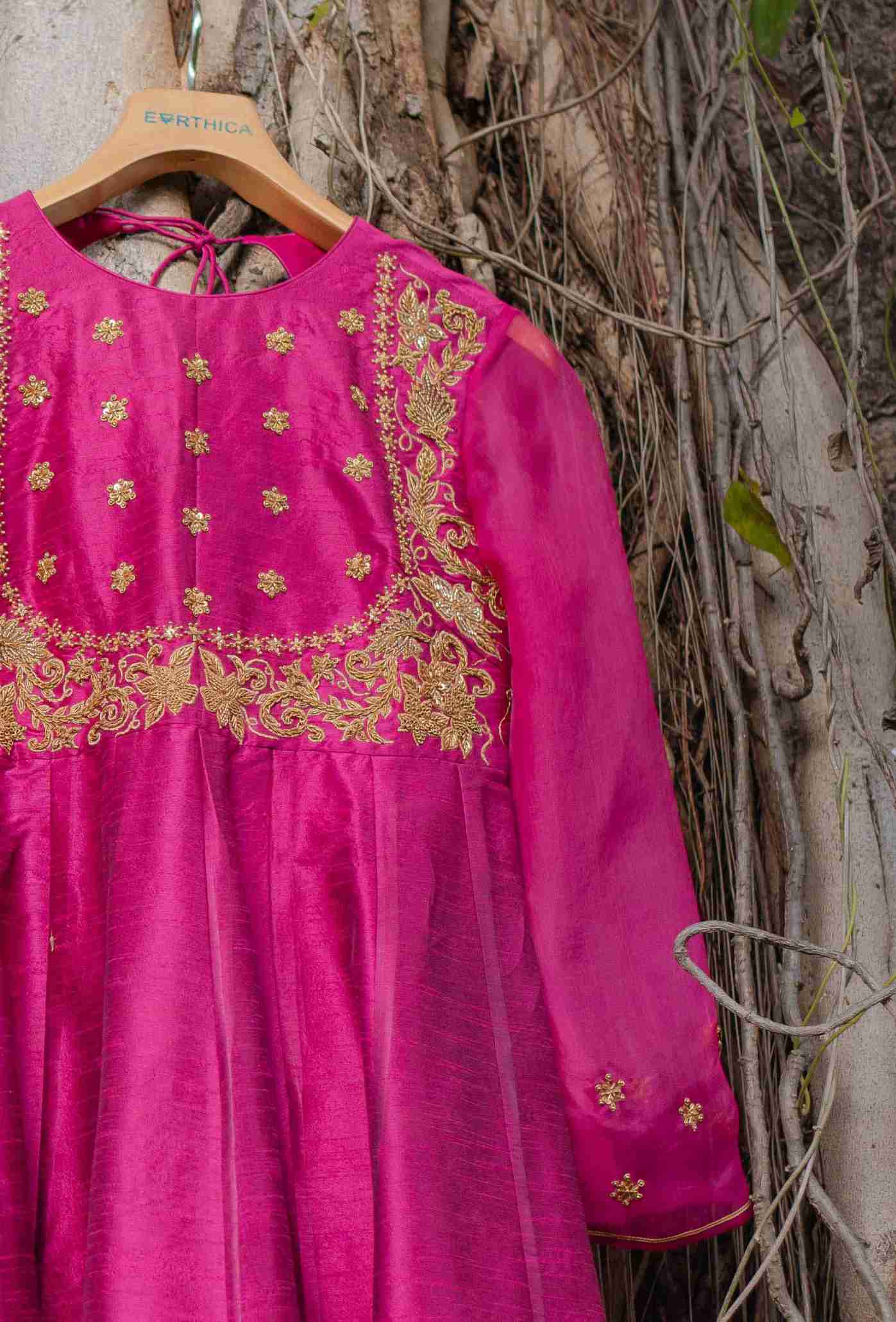 Hand Embroidered Dark Pink Dress