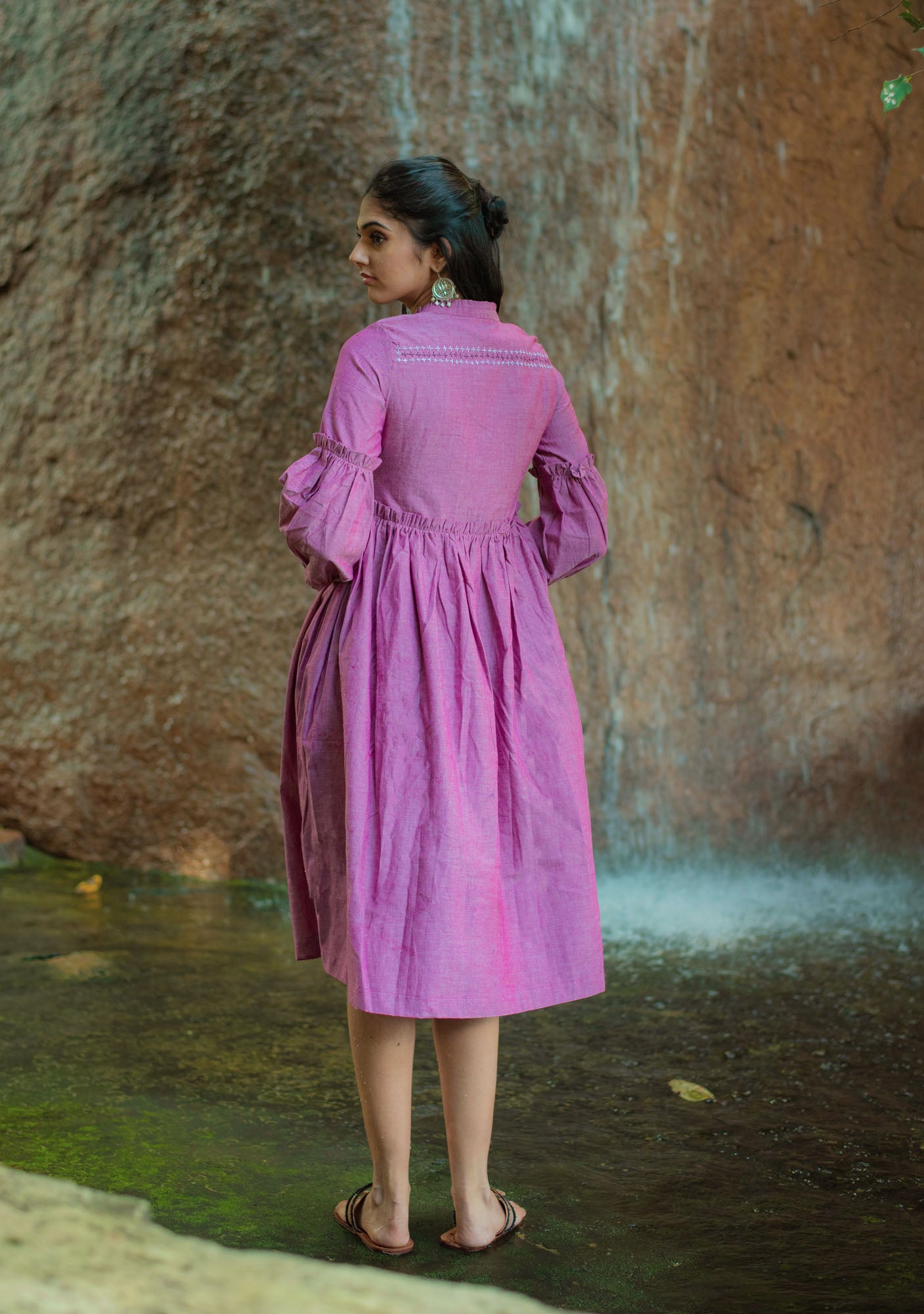 Pink Hand Embroidered Ikat Dress