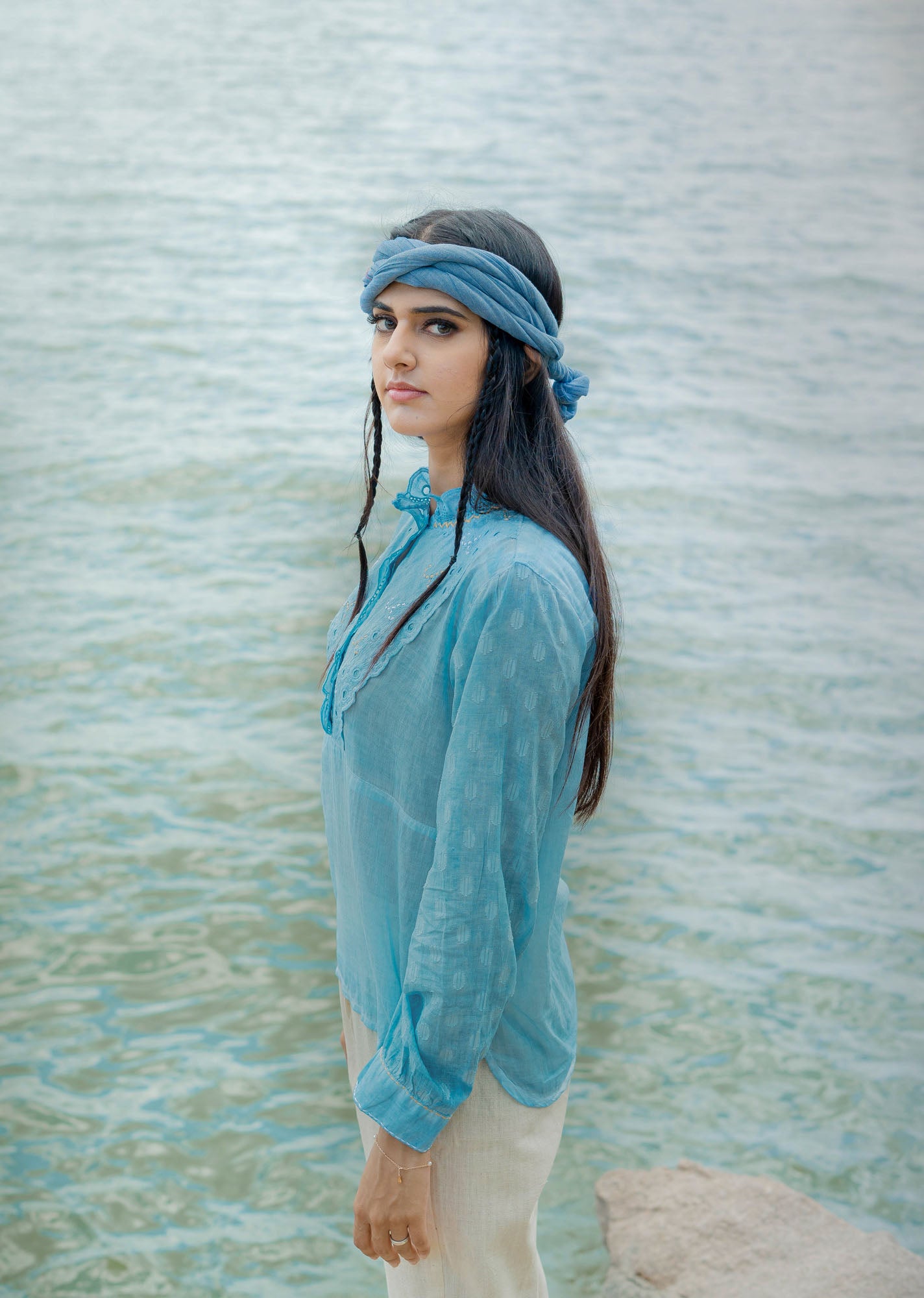 Light Blue Cotton Lace Tunic/Top