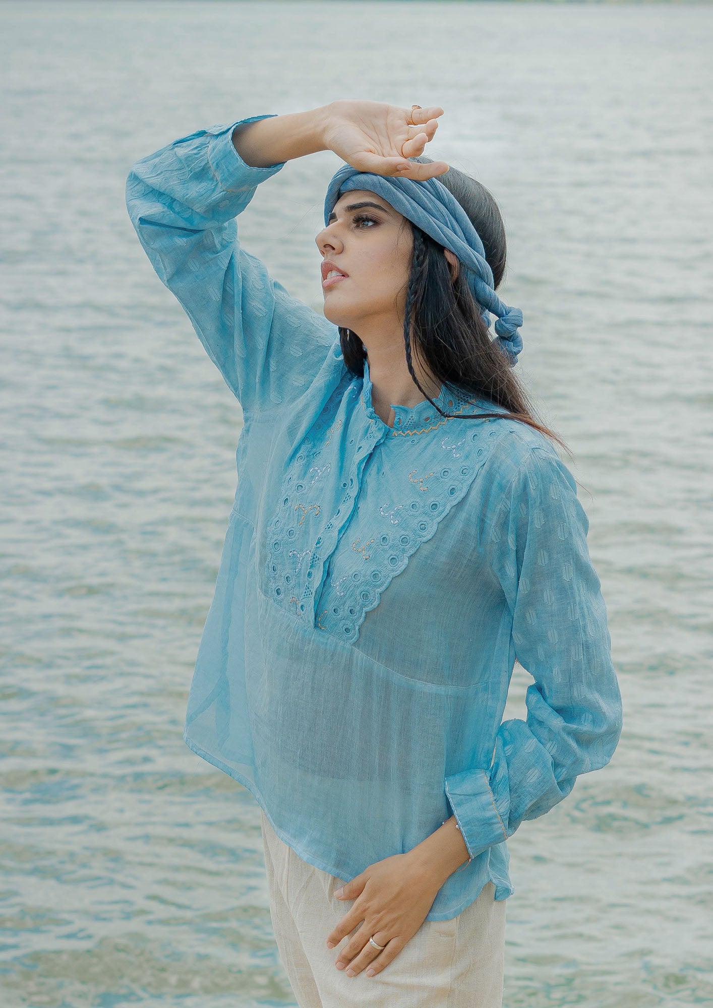 Light Blue Cotton Lace Tunic/Top