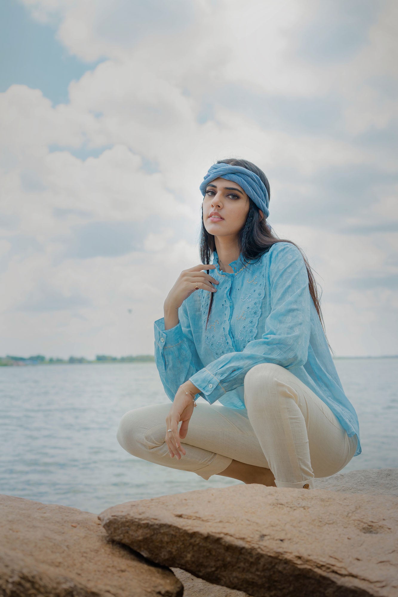 Light Blue Cotton Lace Tunic/Top