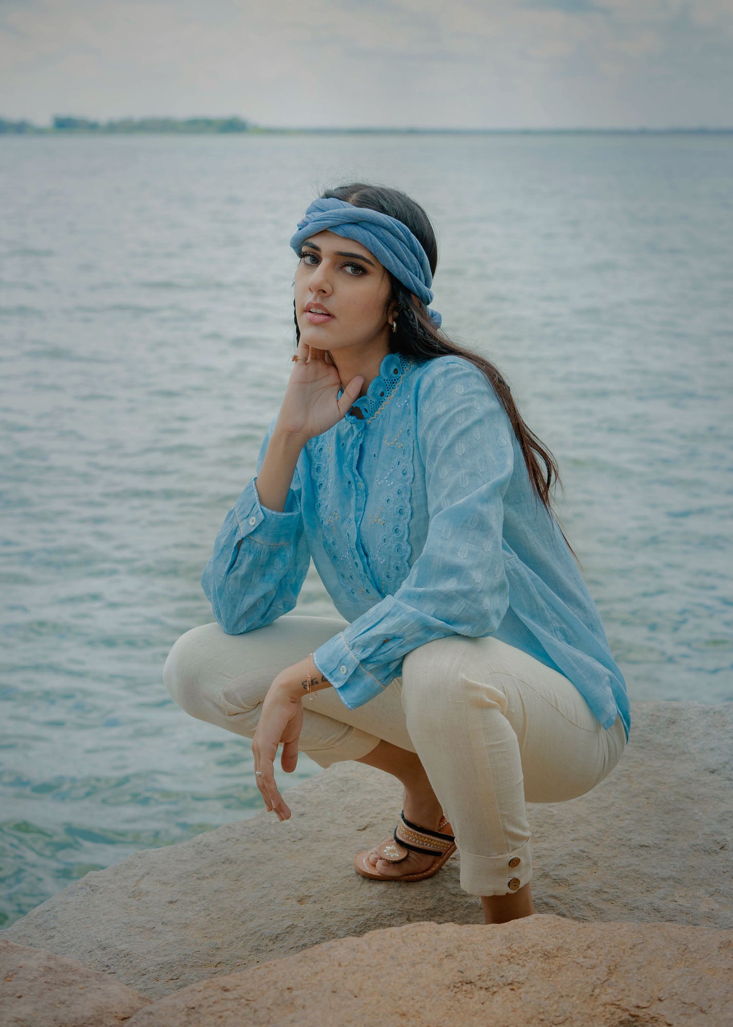 Light Blue Cotton Lace Tunic/Top