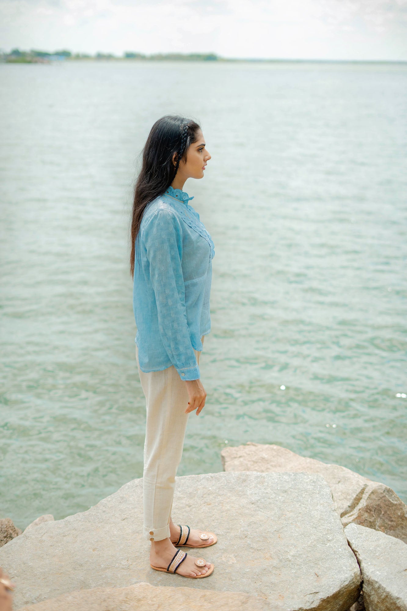 Light Blue Cotton Lace Tunic/Top
