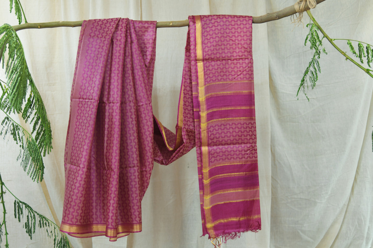 Indian Wild Tussar Pure Handwoven  Motif Saree With Blouse