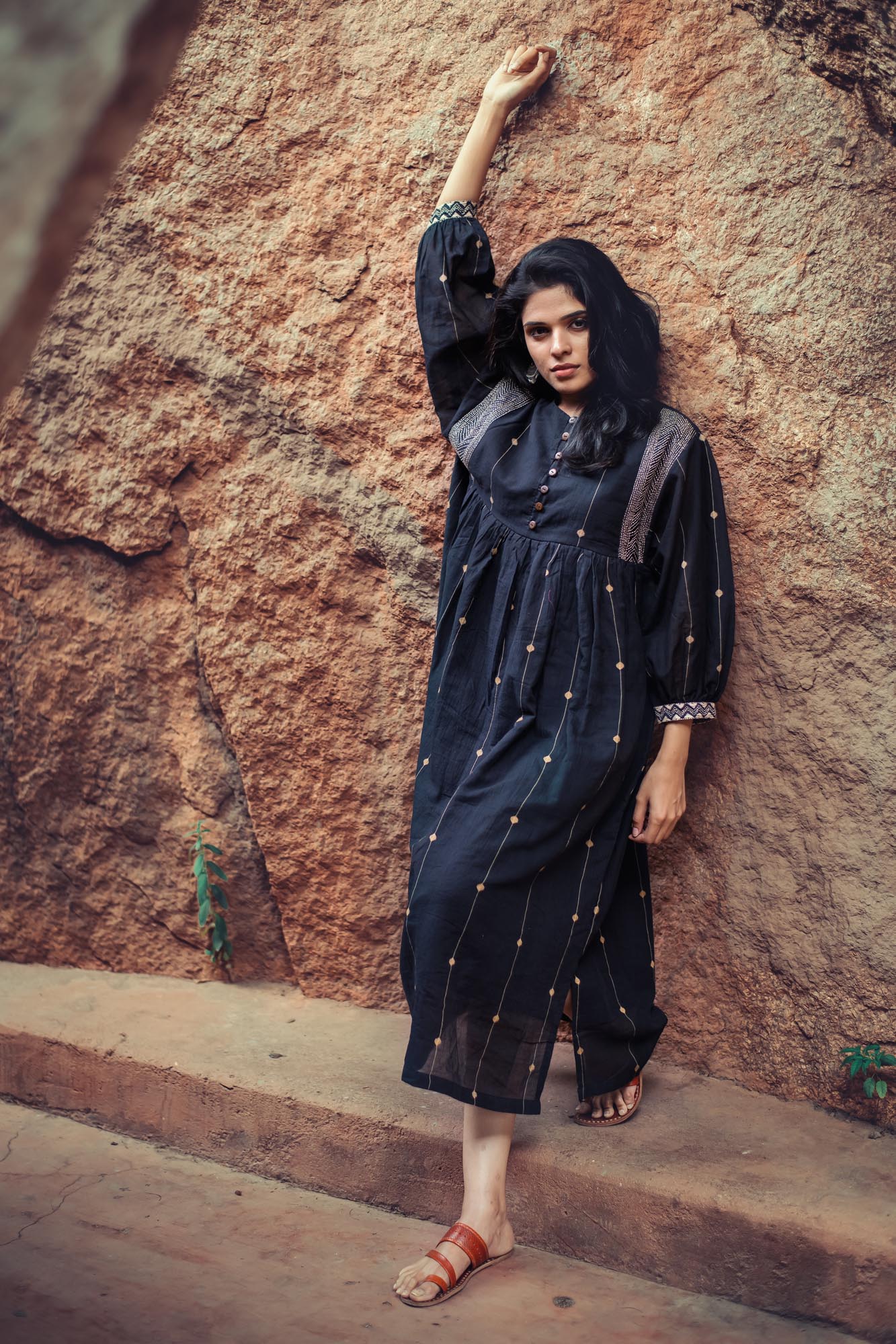 Hand woven jamdani dress with hand embroidery