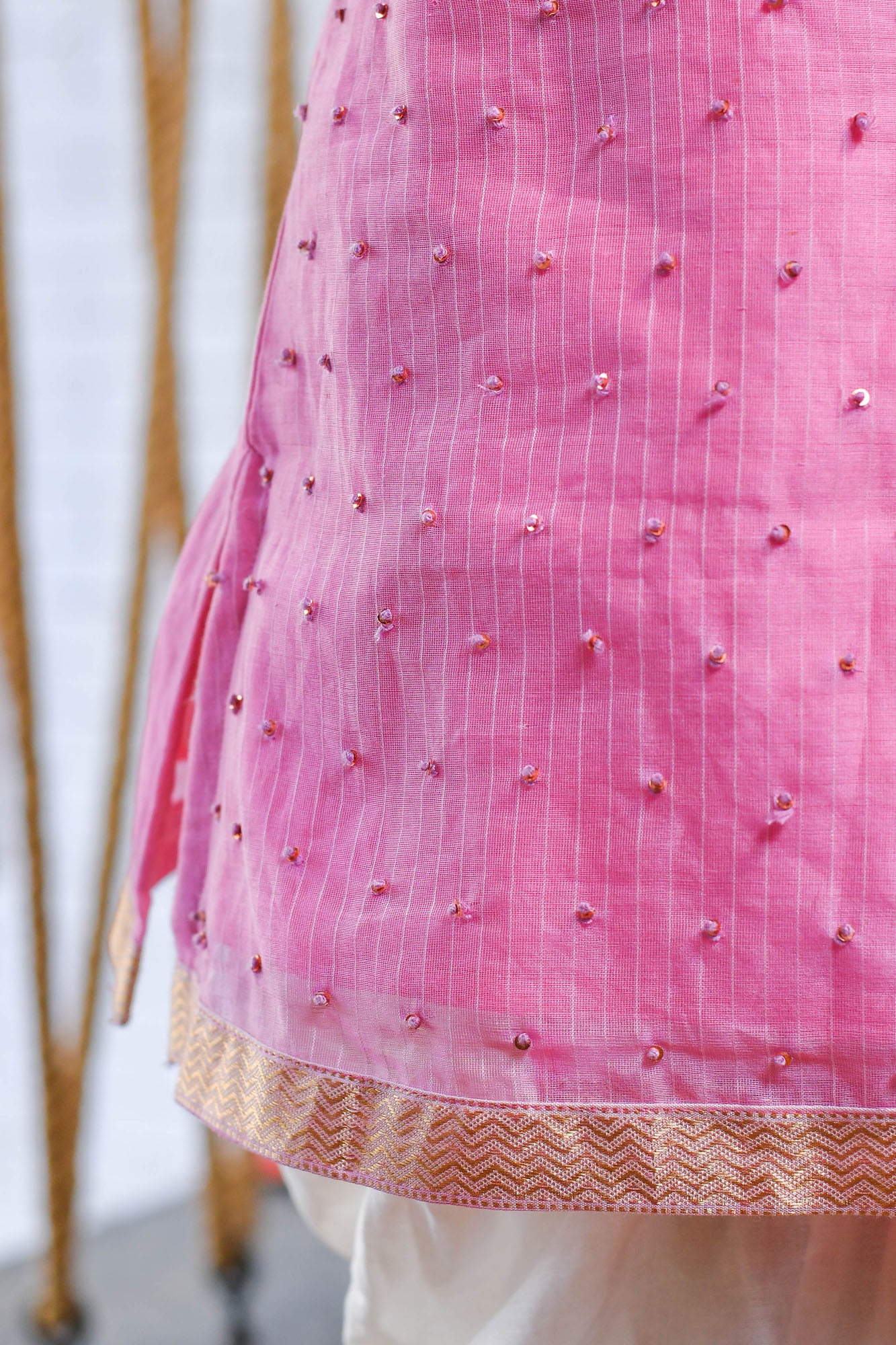 Kids girls - Hand embroidered pink kurta with white bottom