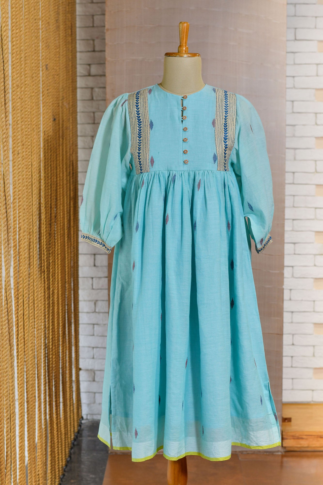 Hand woven jamdani dress with hand embroidery
